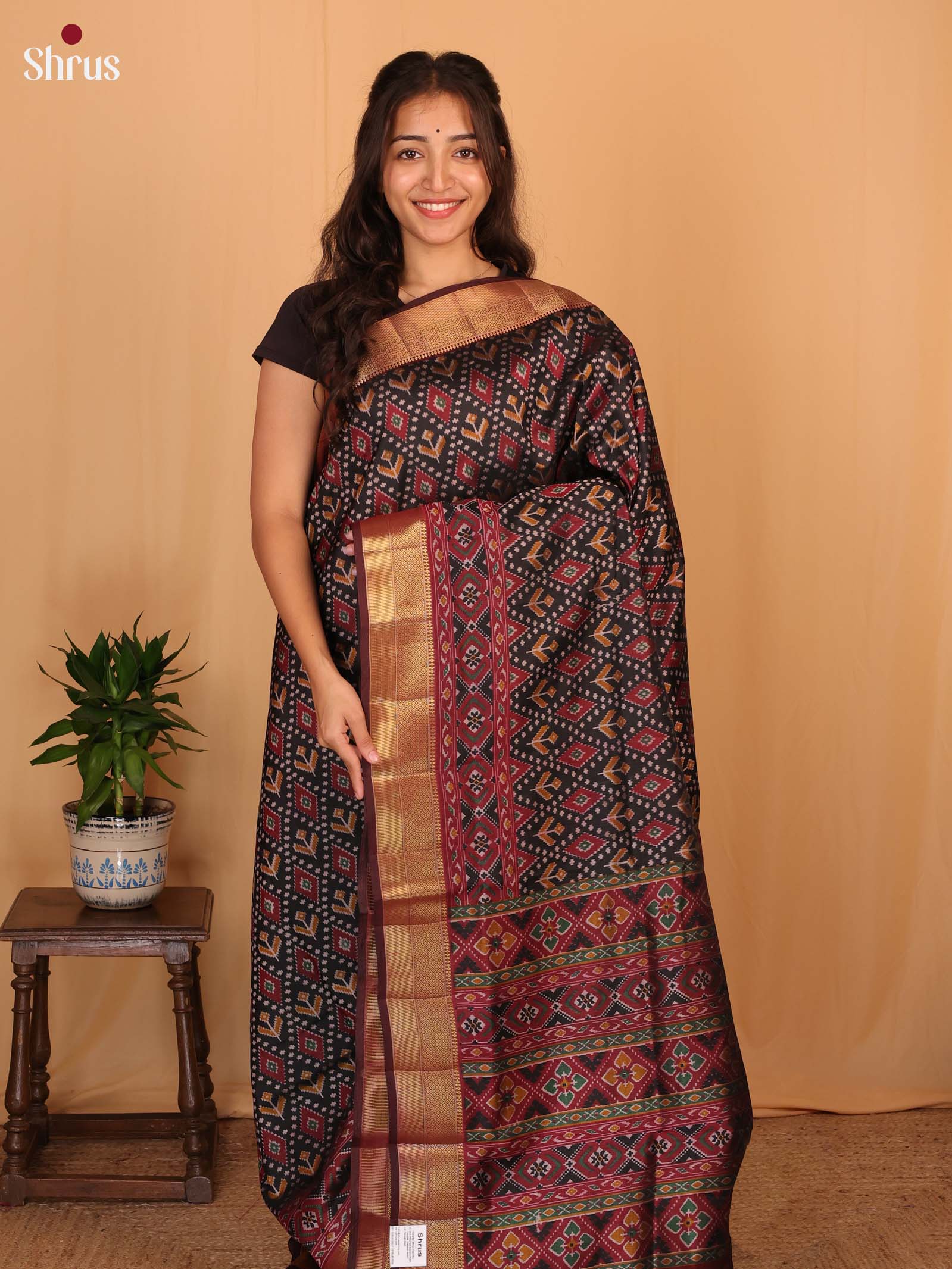 Black & Maroon - Semi Patola Saree - Shop on Shrus.com