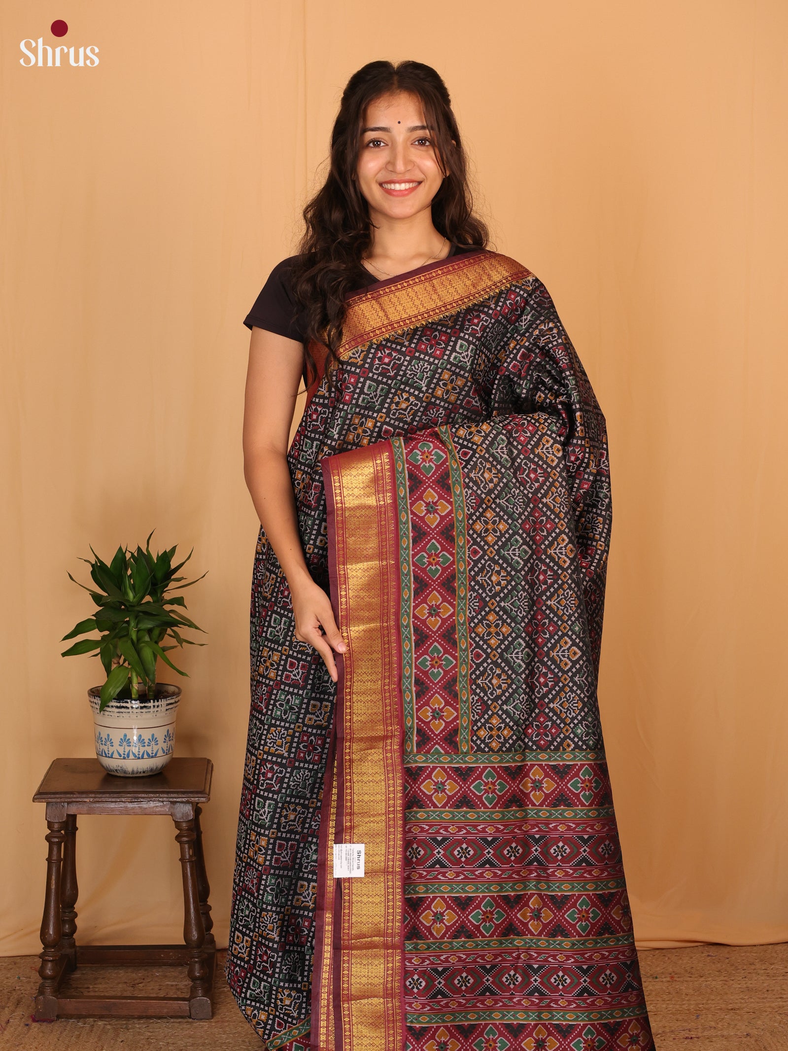 Black & Maroon - Semi Patola Saree - Shop on Shrus.com