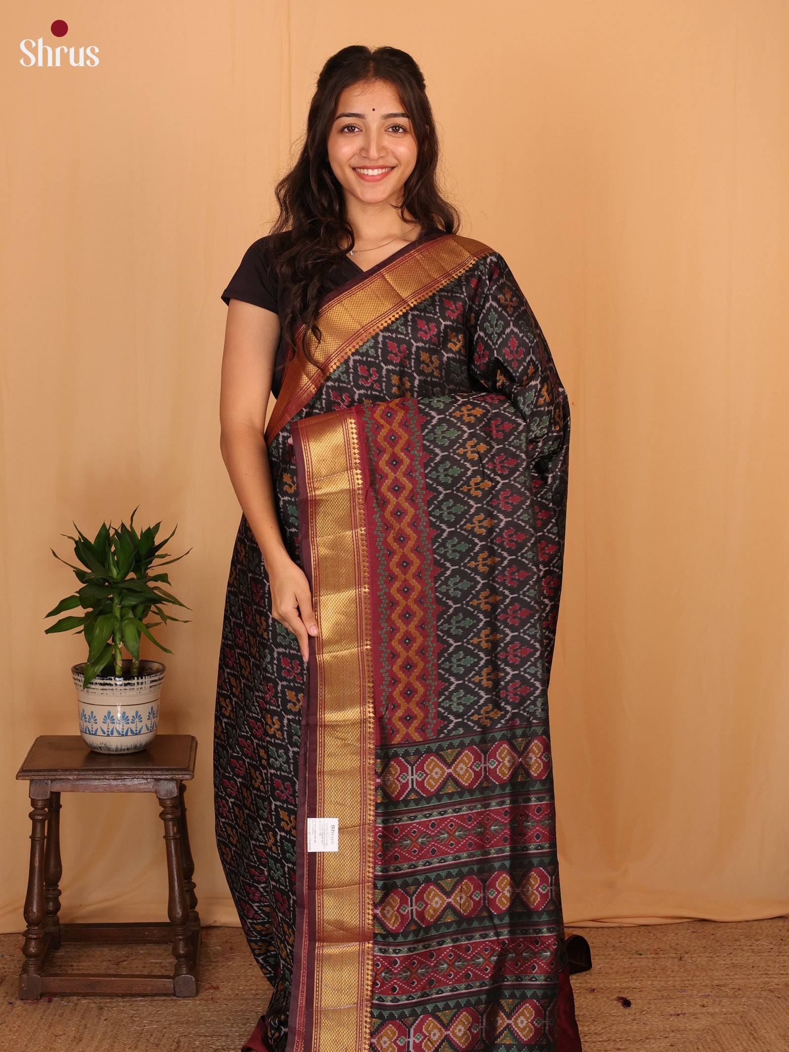 Black & Maroon - Semi Patola Saree - Shop on Shrus.com