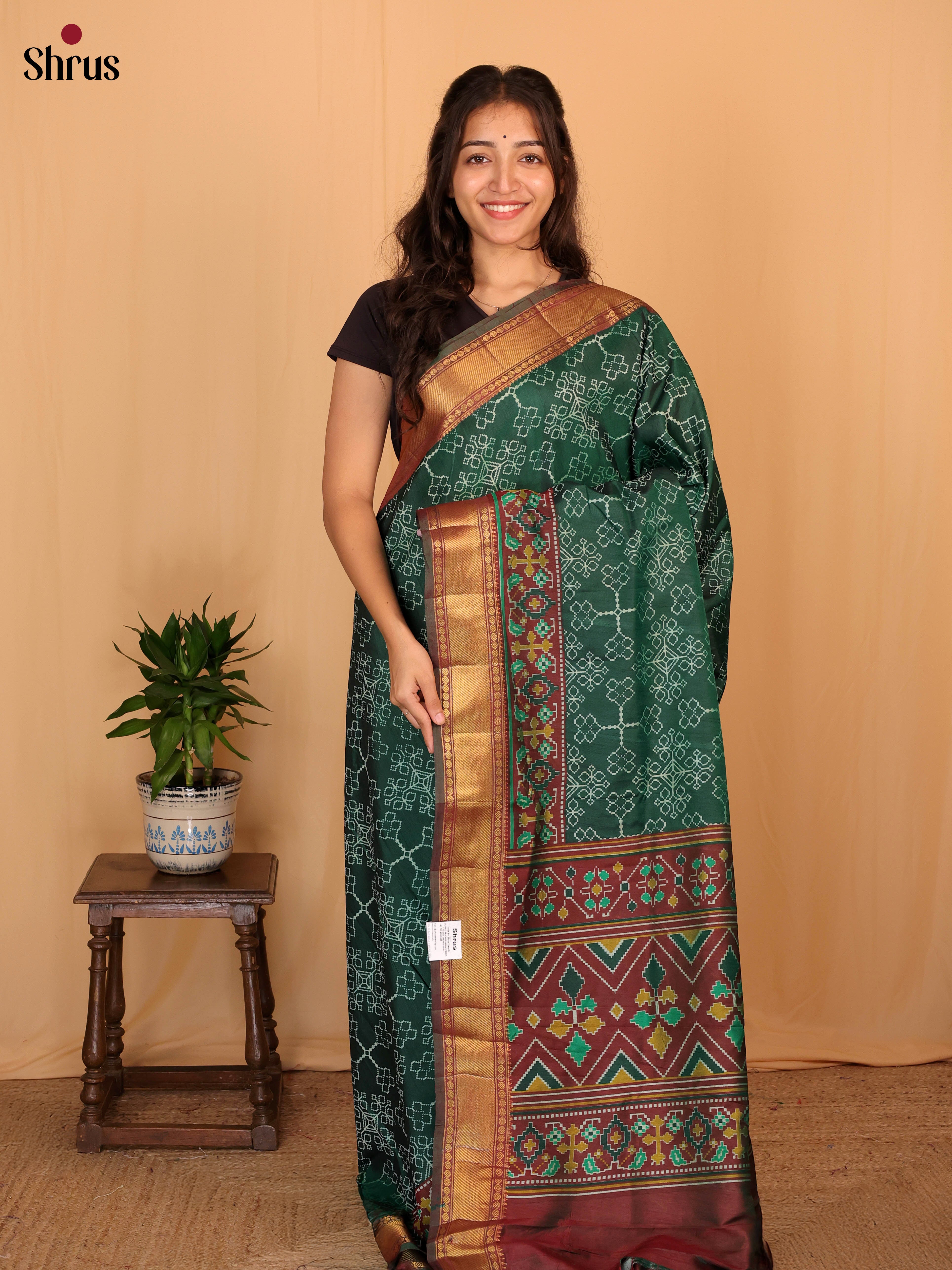 Green & Brown- Semi Patola Saree - Shop on Shrus.com