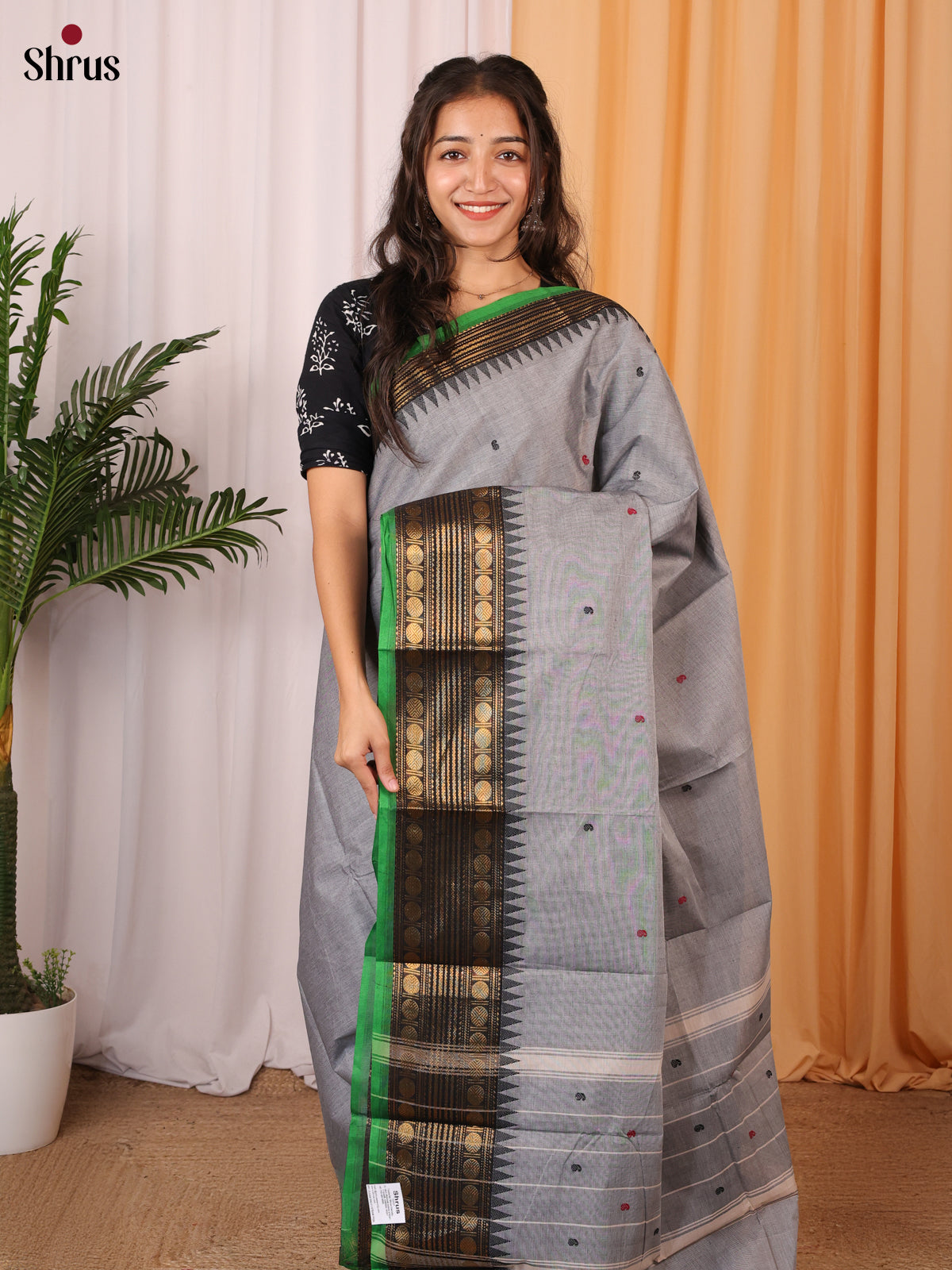 Grey & Black - Chettinad Cotton Saree