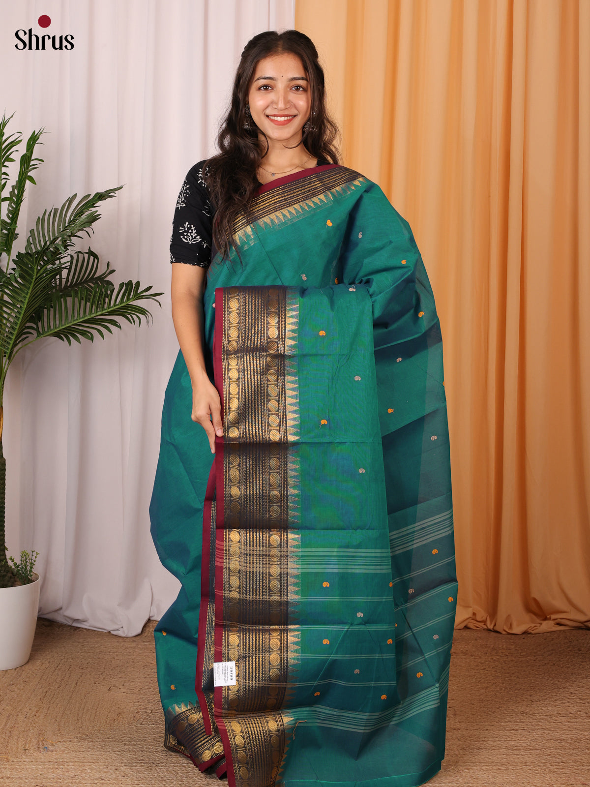 Green & Maroon-  Chettinad Cotton Saree