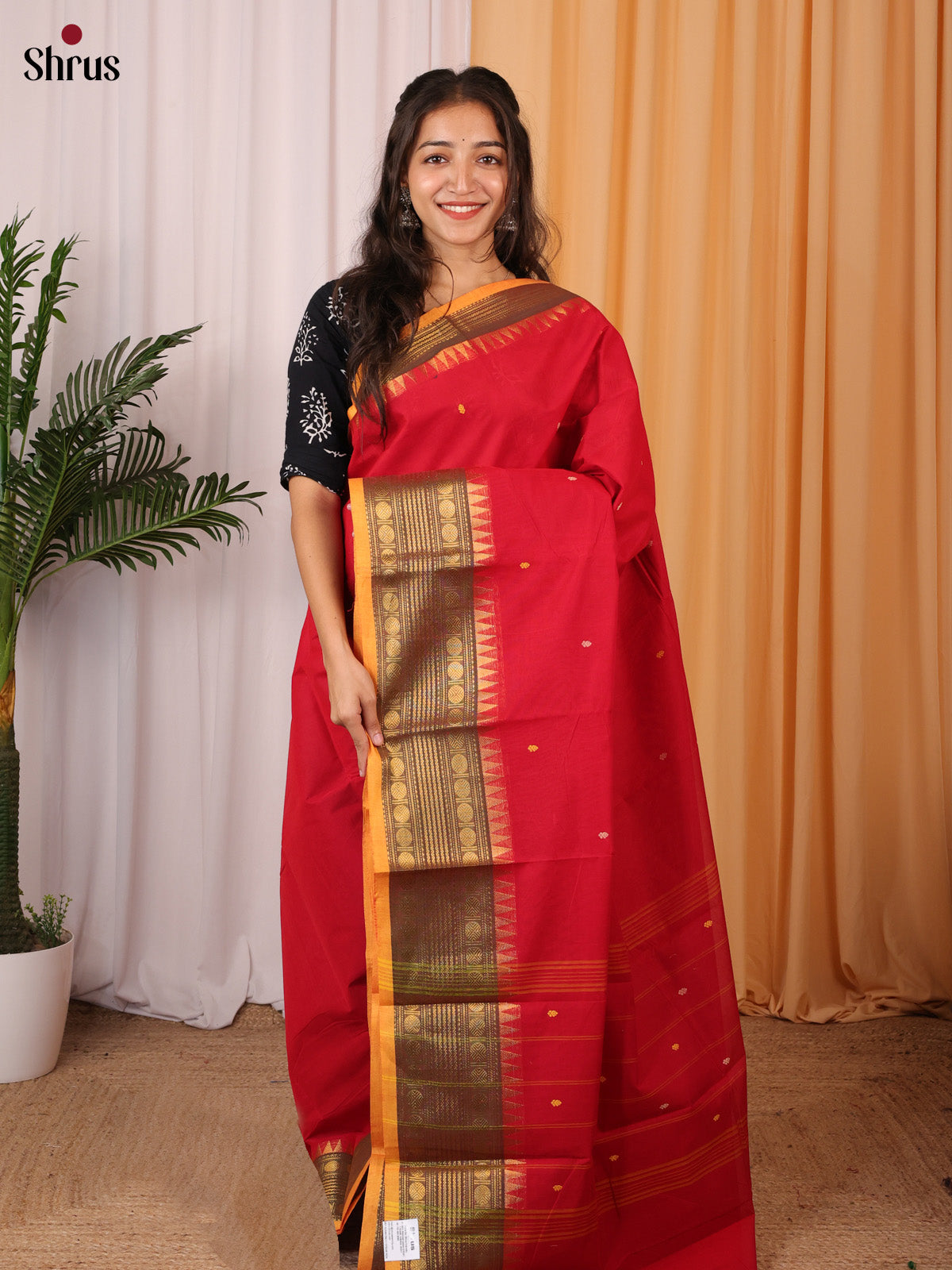 Red & Mustard - Chettinad Cotton Saree