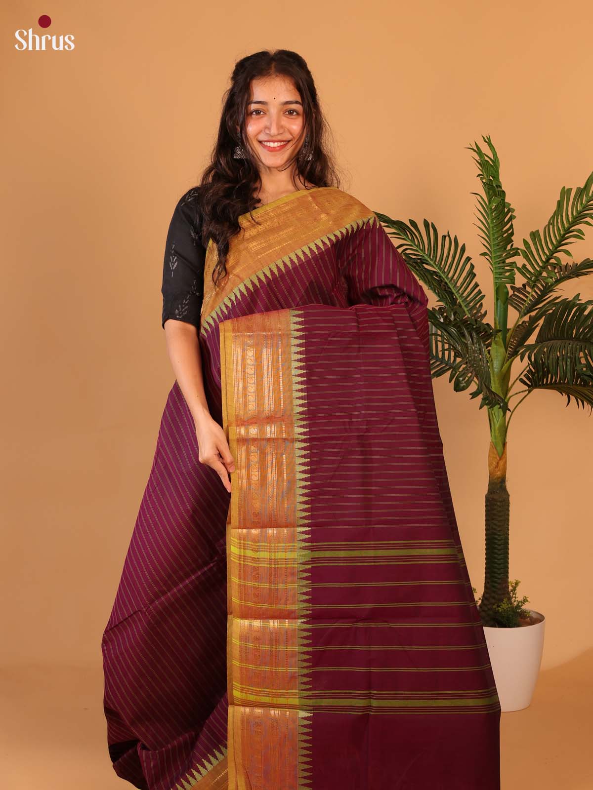 Maroon & Green - Chettinad Cotton Saree