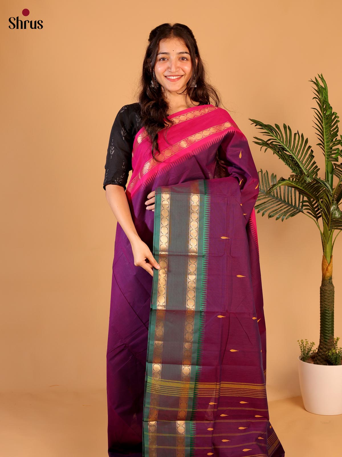 Violet & Green - Chettinad Cotton Saree