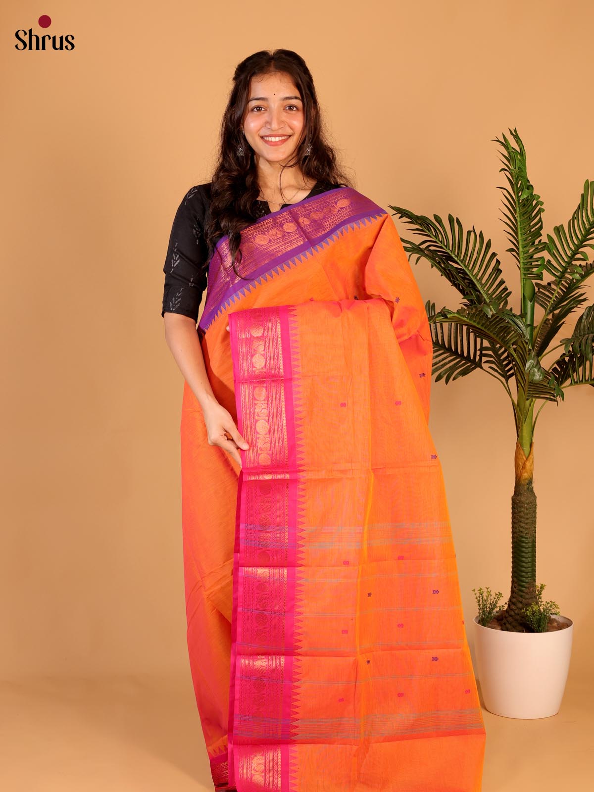 Orange & Pink - Chettinad Cotton Saree