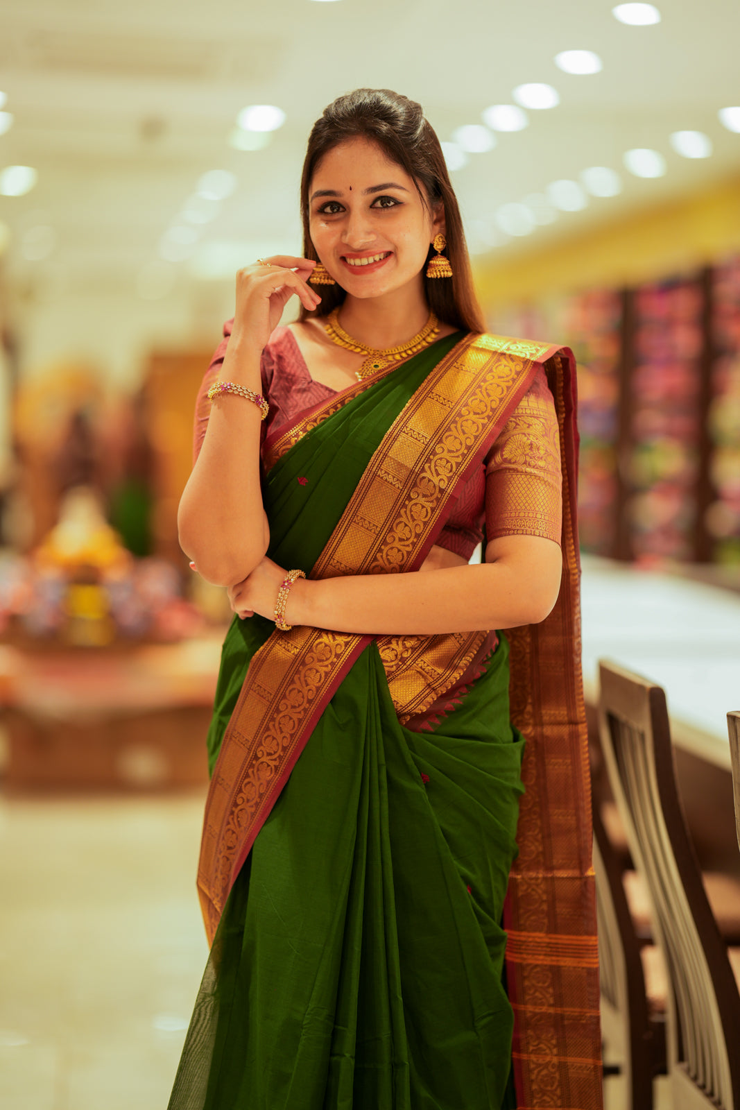 Green & Brown - Chettinad Cotton Saree