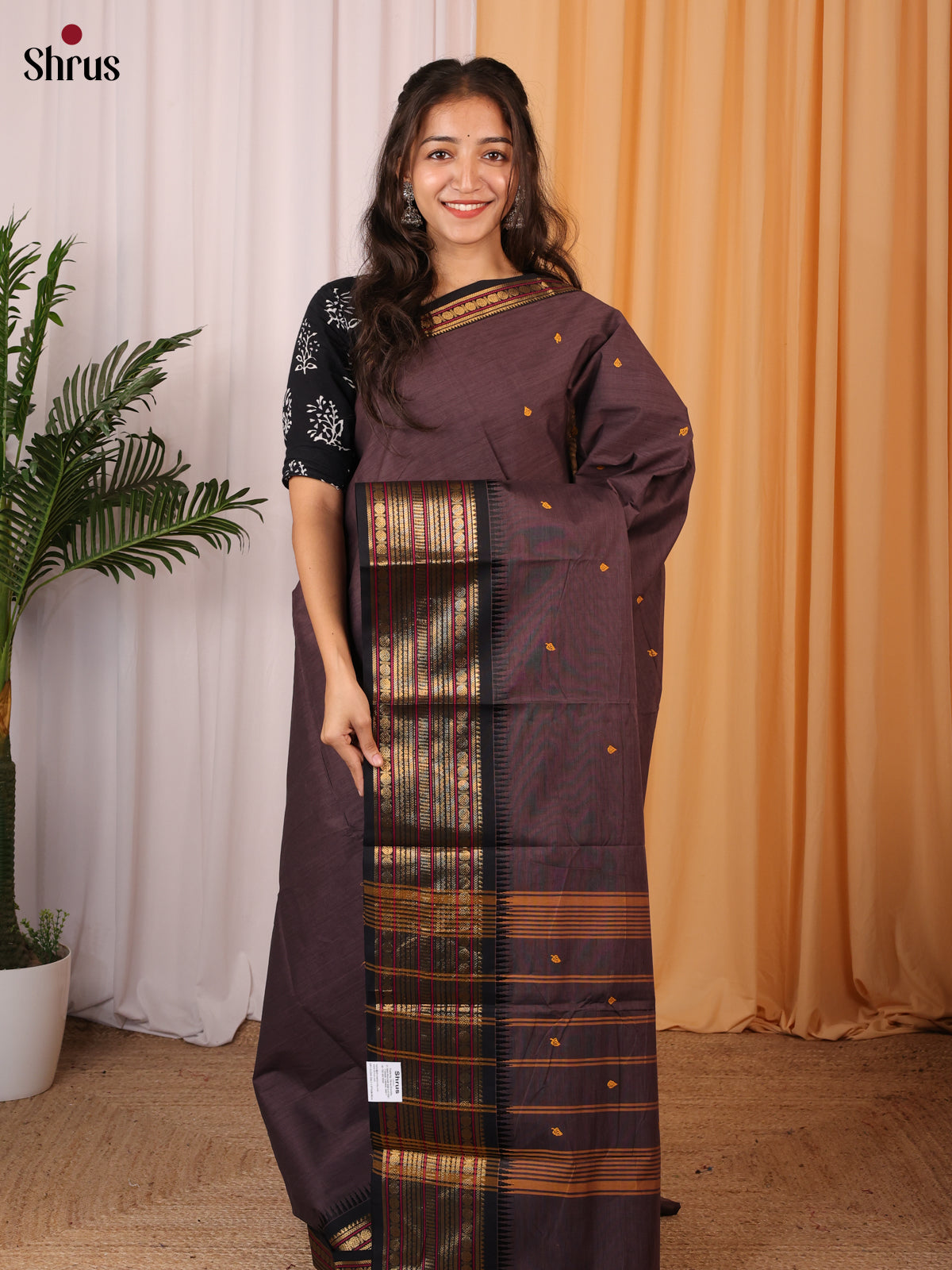 Brown & Black - Chettinad Cotton Saree