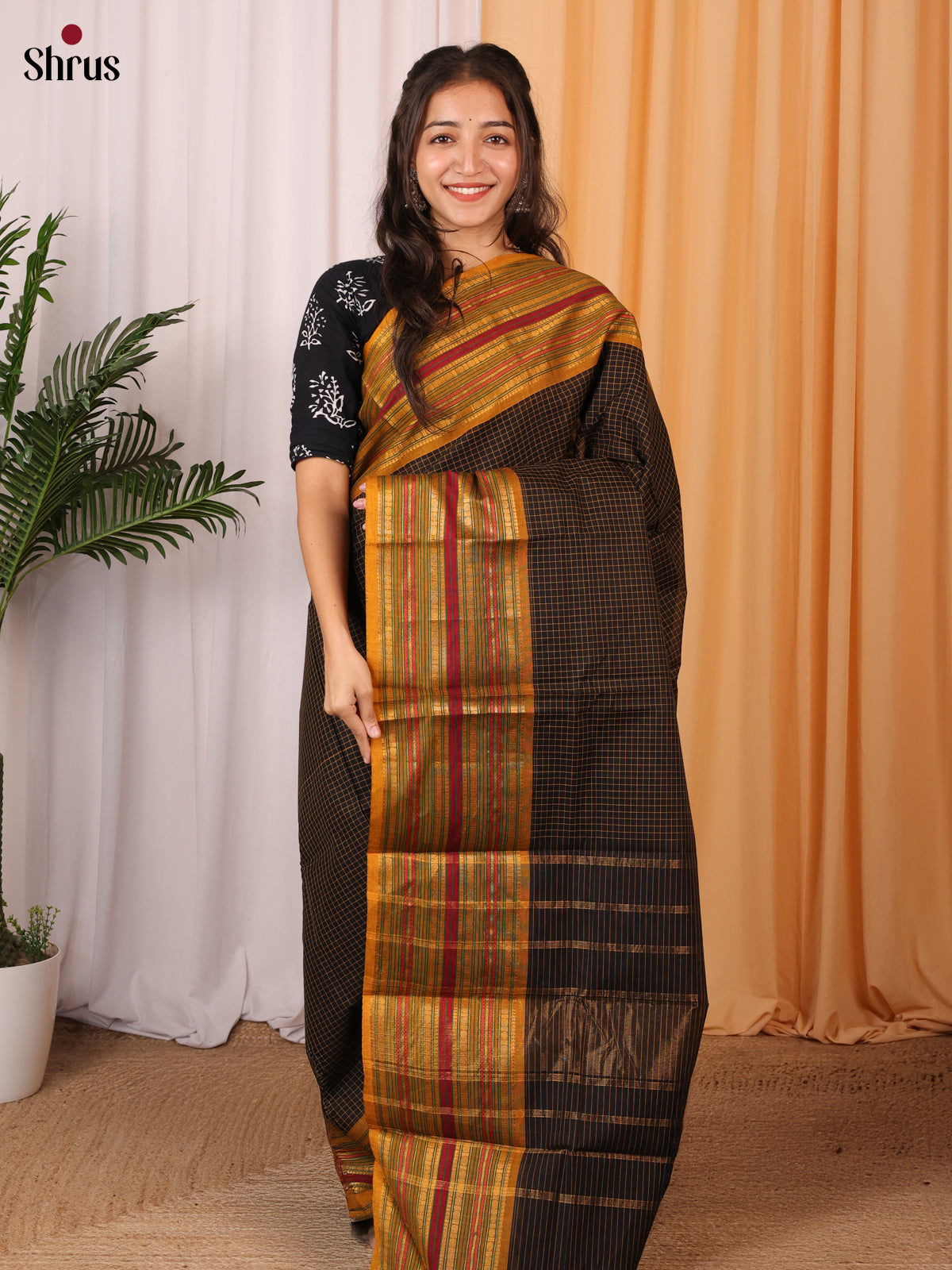 Black & Mustard - Chettinad Cotton Saree