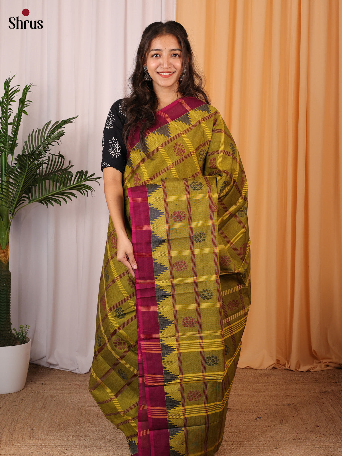 Green & Maroon  - Chettinad Mix Cotton Saree