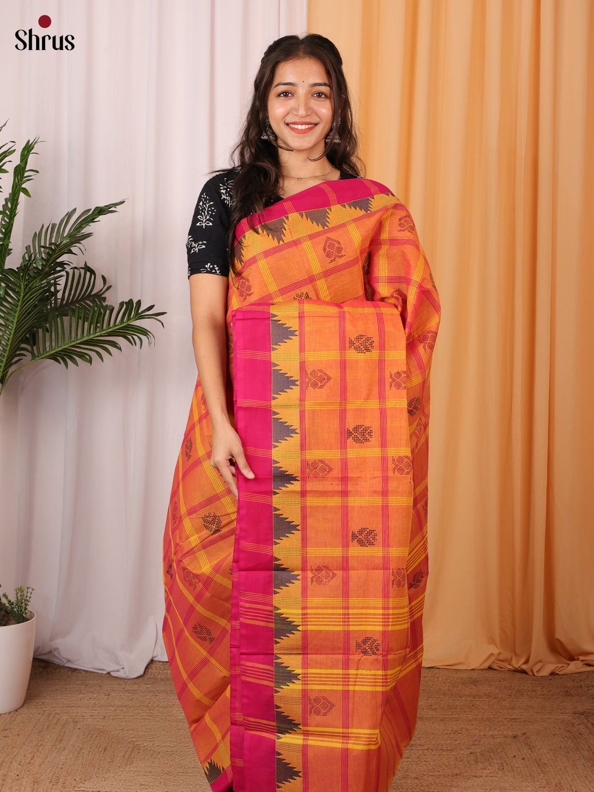 Orange & Pink- Chettinad Cotton Saree