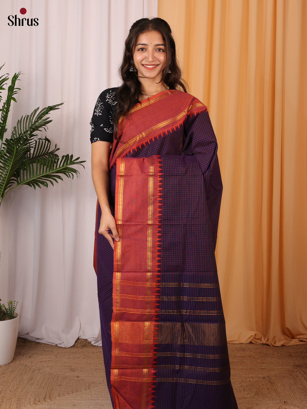 Violet  & Red - Chettinad Cotton Saree