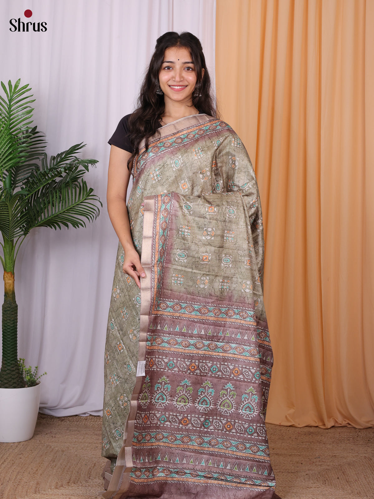 Green & Mauve - Semi Tussar Saree