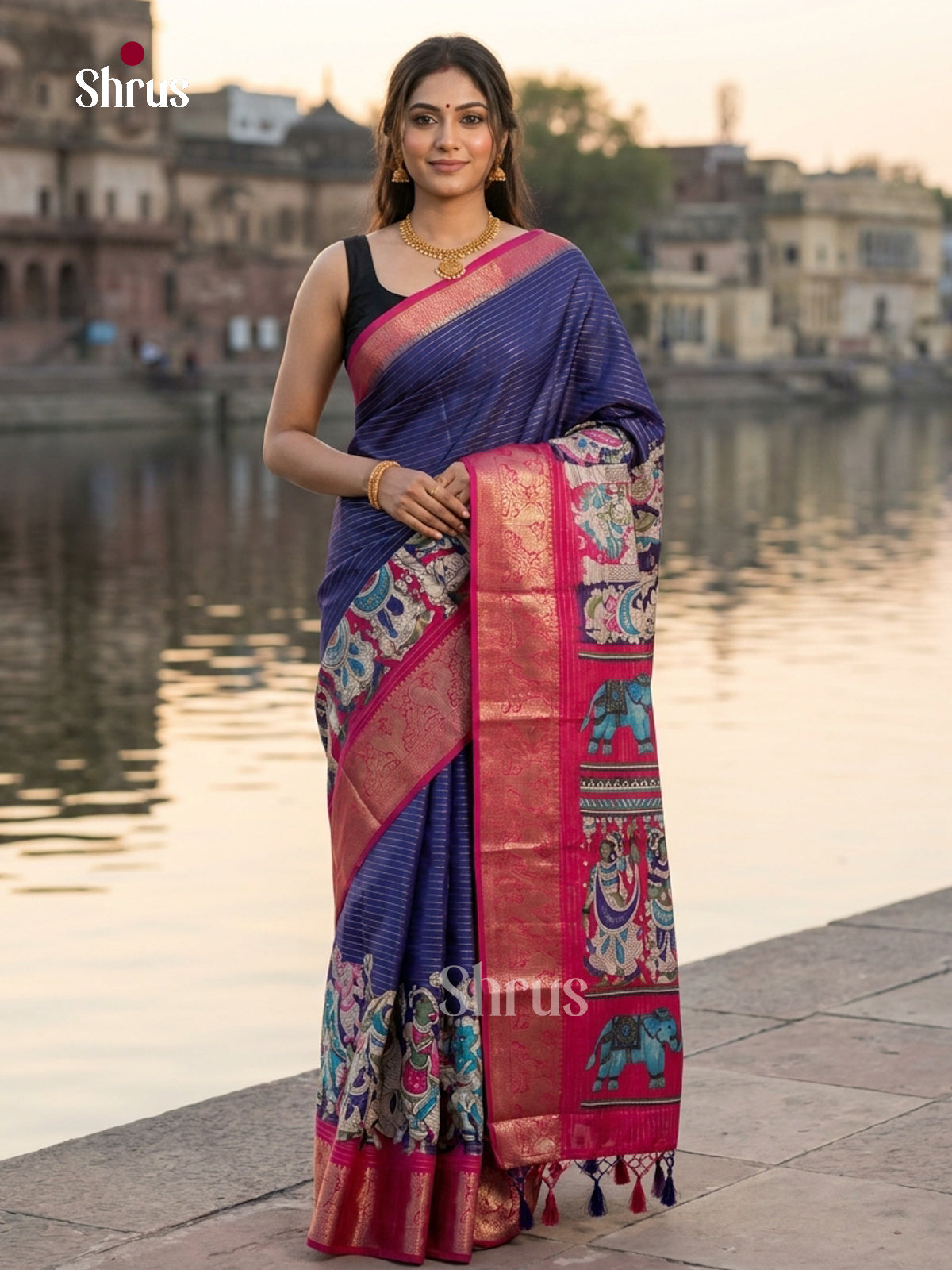 Violet & Pink - Semi Tussar Saree