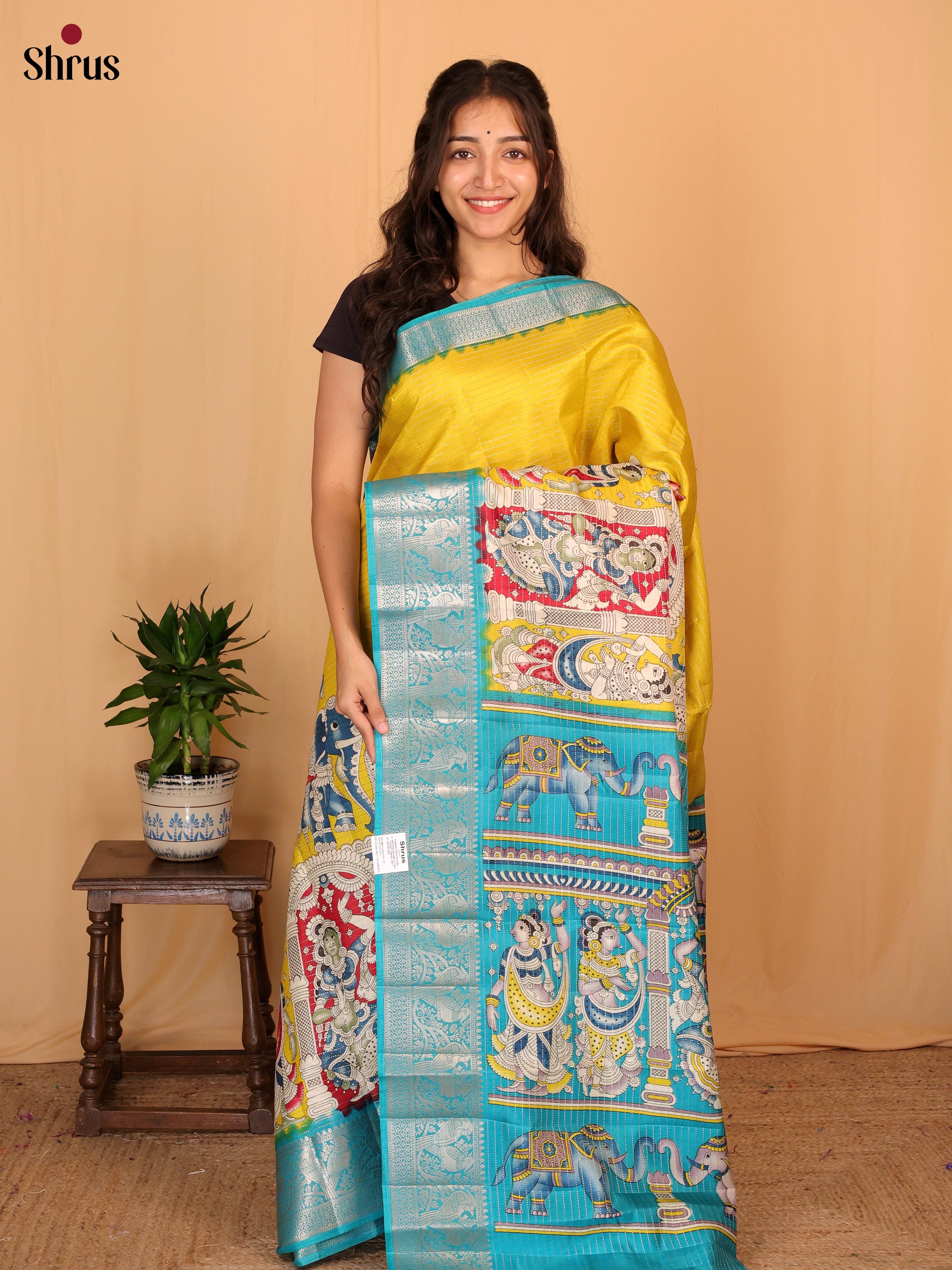 Mustard & Blue - Semi Tussar Saree