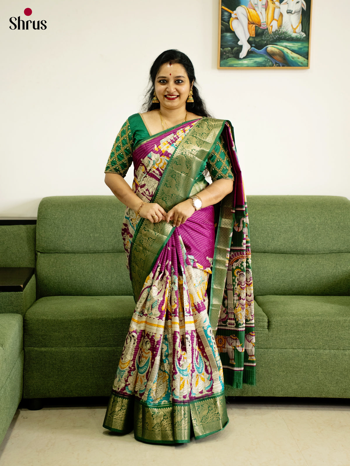 Majenta & Green - Semi Tussar Saree