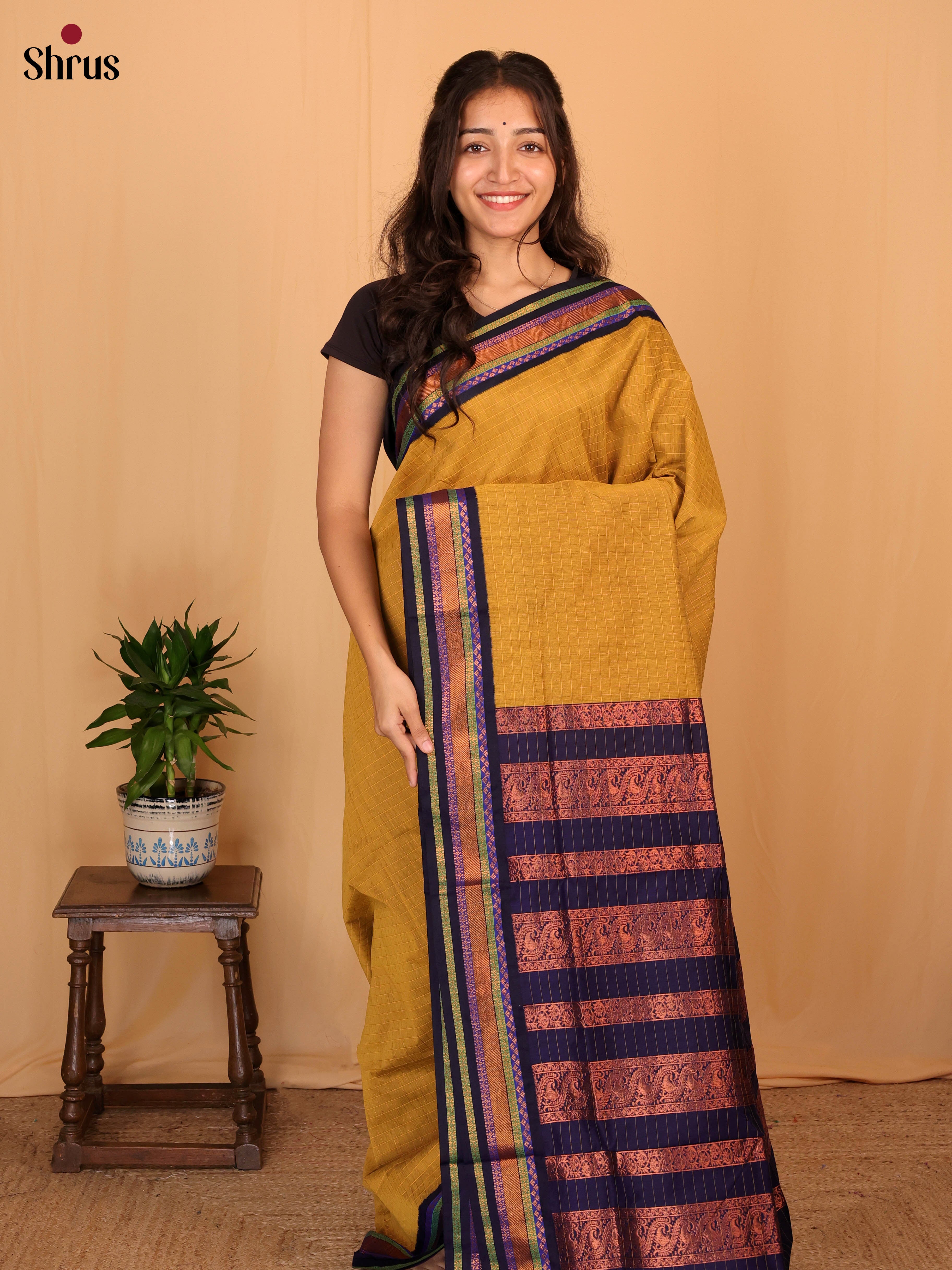 Mustard & Violet  - Kalyani Cotton Saree