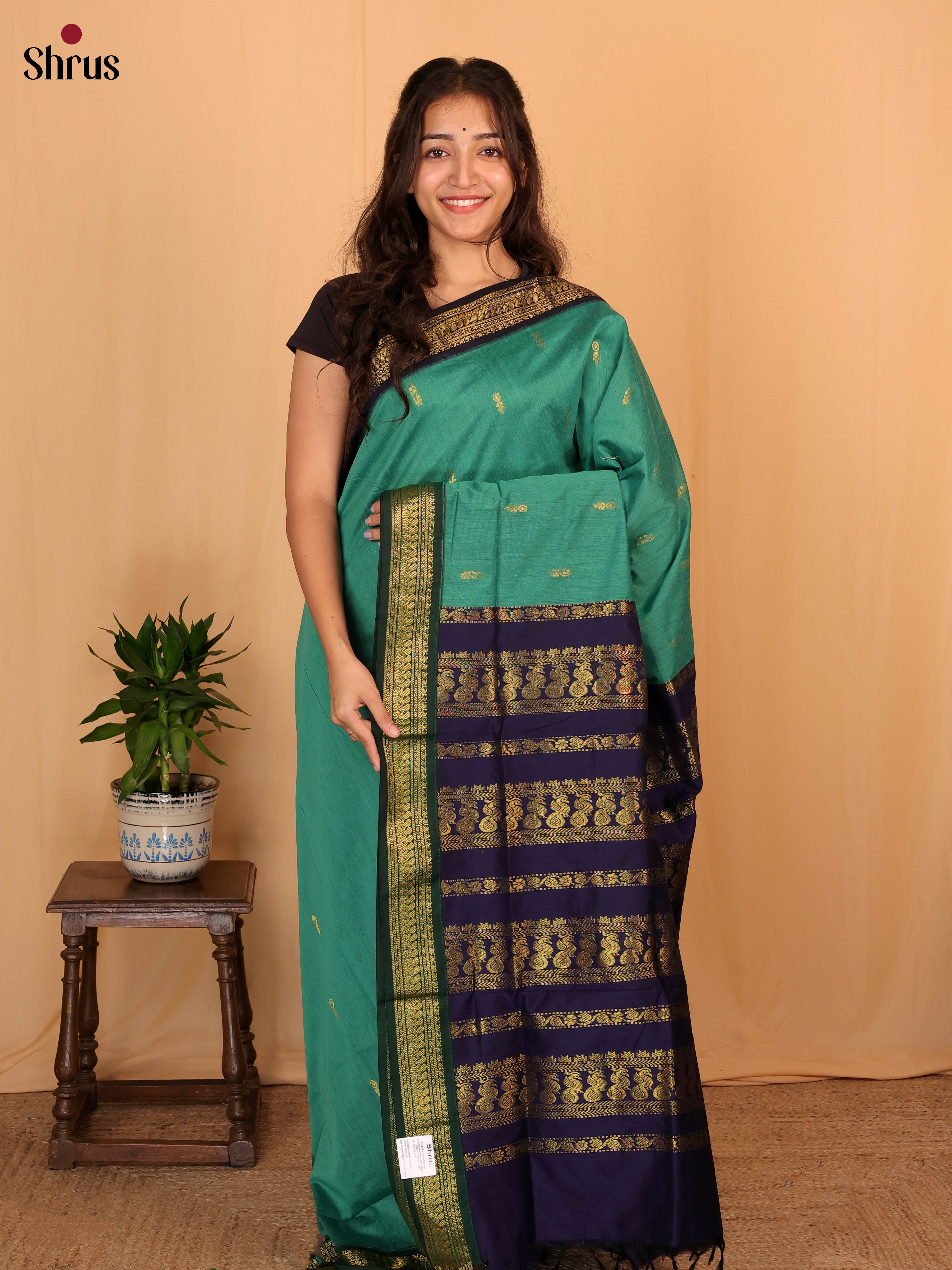 Green & Violet  - Kalyani Cotton Saree