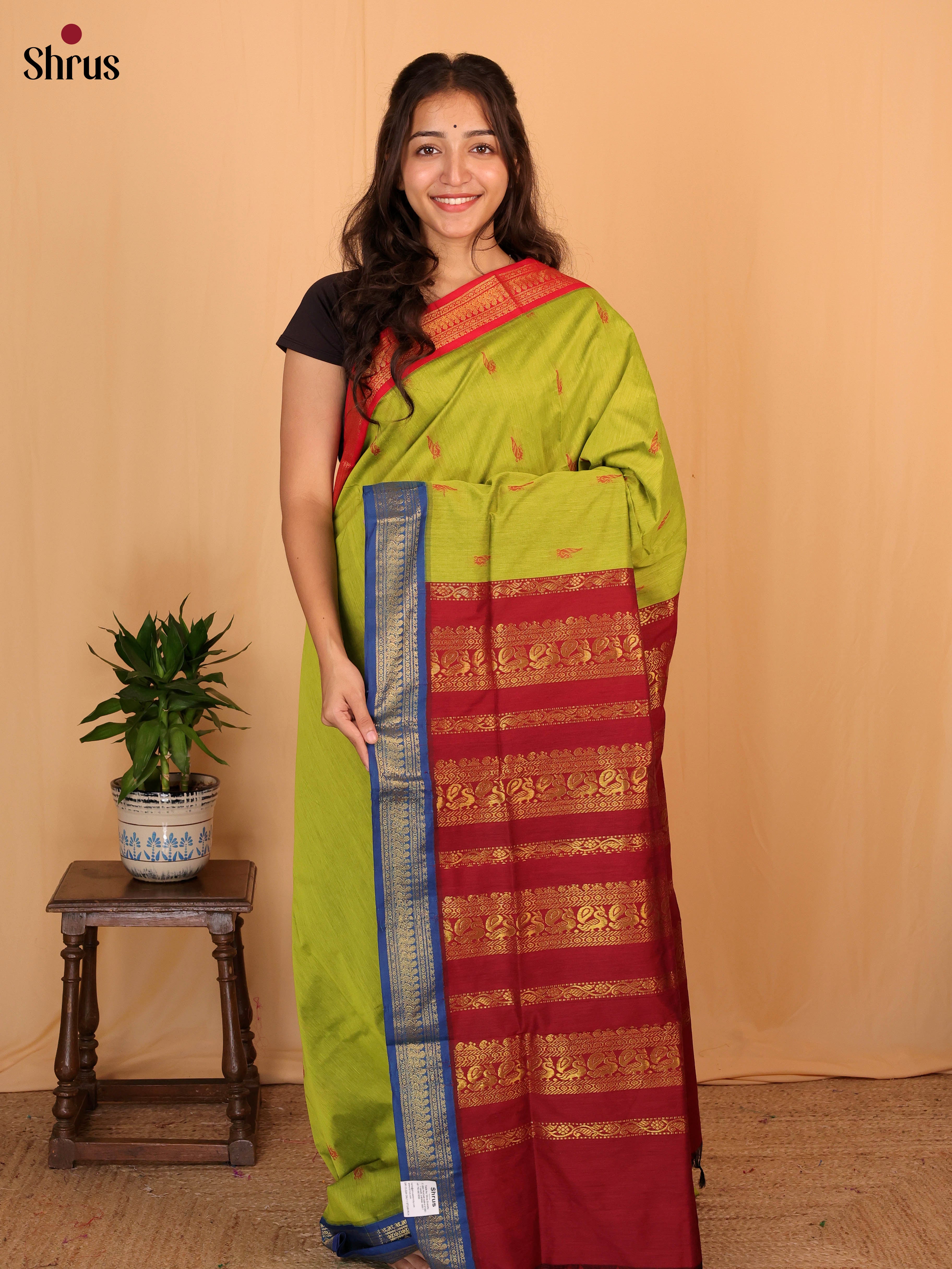 Green & Maroon - Kalyani Cotton Saree