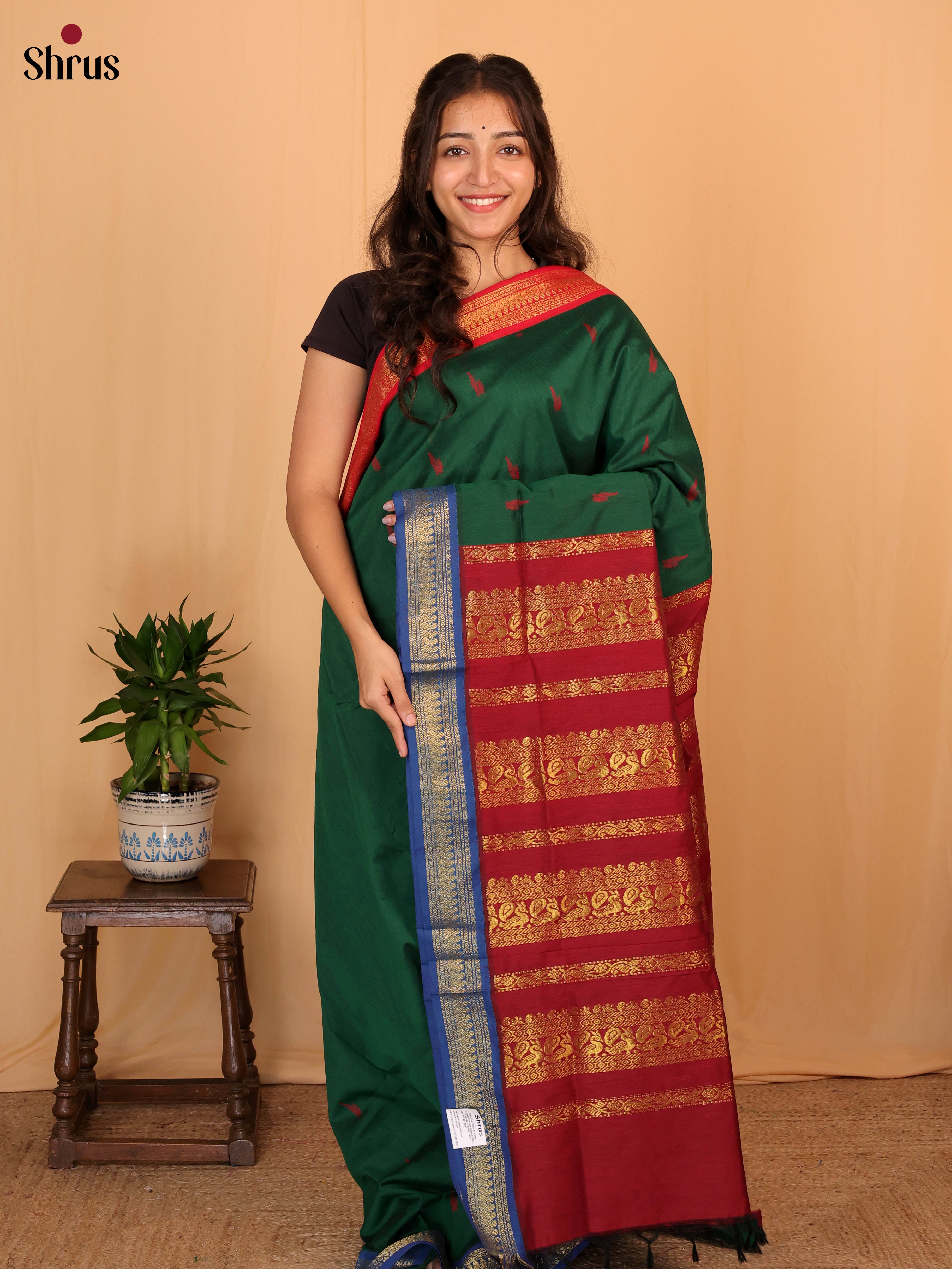 Green & Maroon - Kalyani Cotton Saree