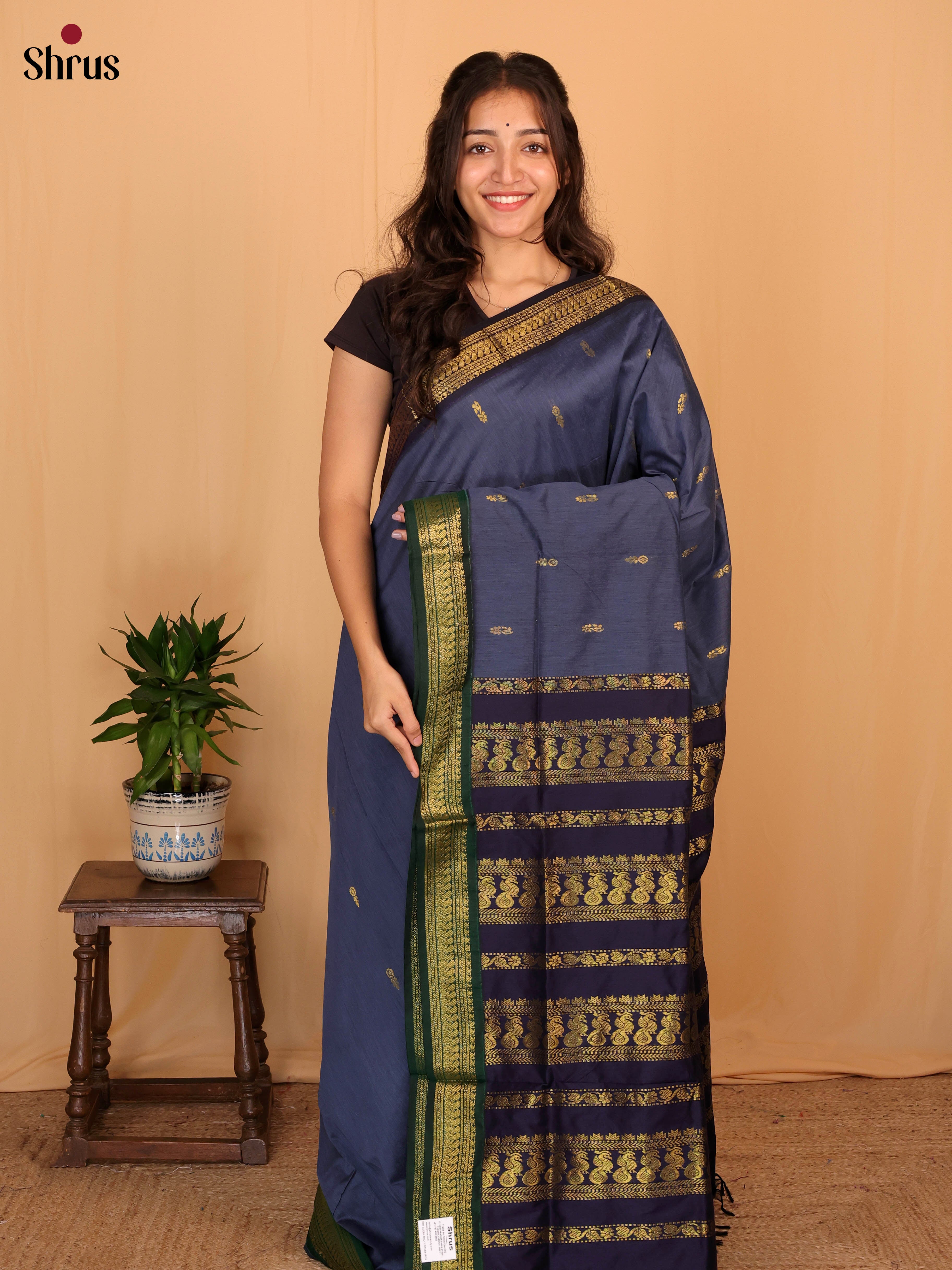 Blue & Violet  - Kalyani Cotton Saree