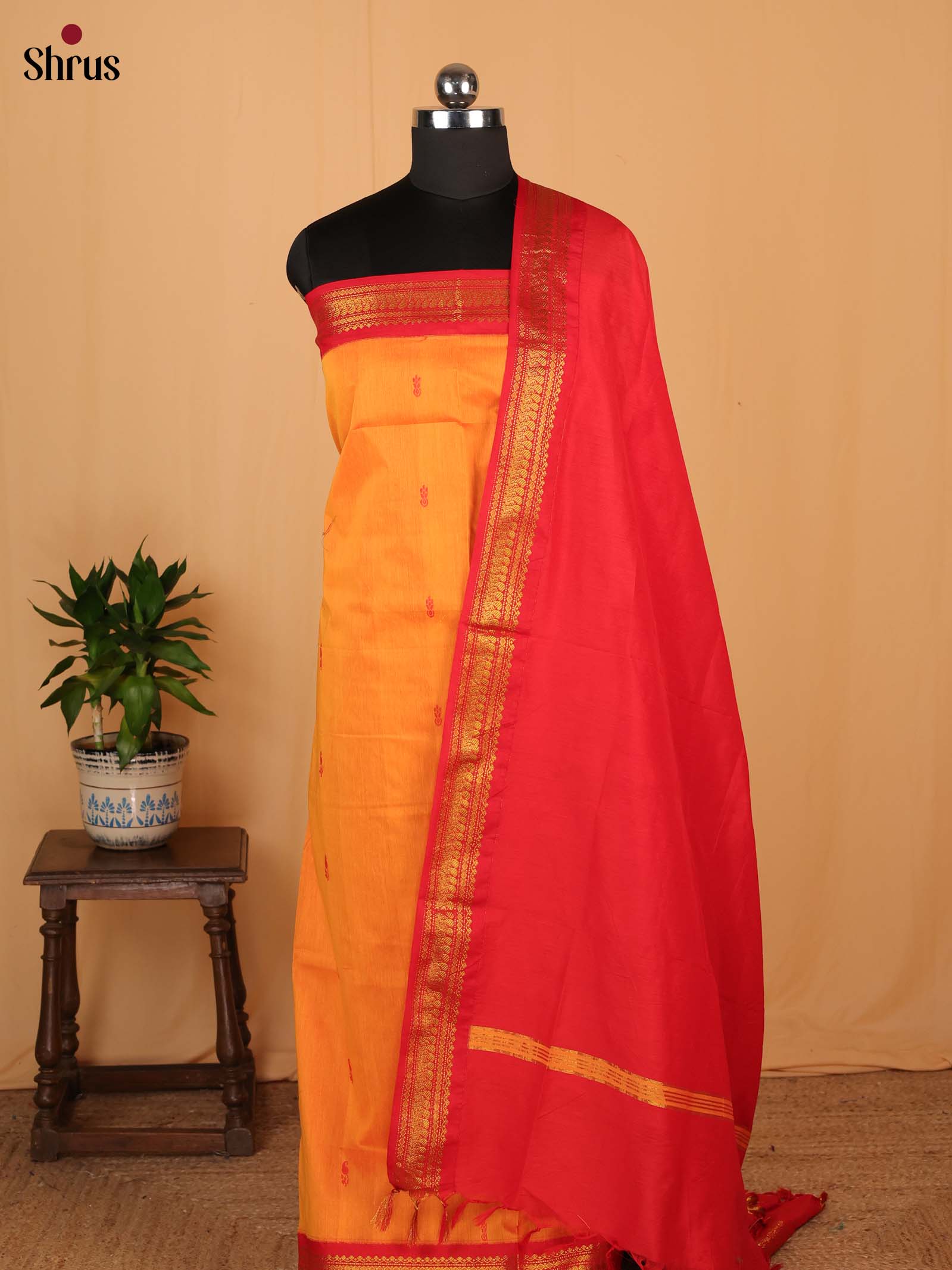 Orange & Red - Kalyani Cotton salwar unstitch