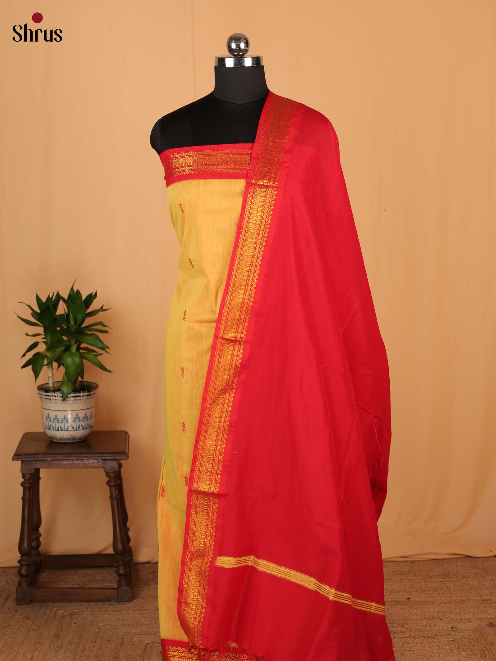 Mustard & Red - Kalyani Cotton salwar unstitch