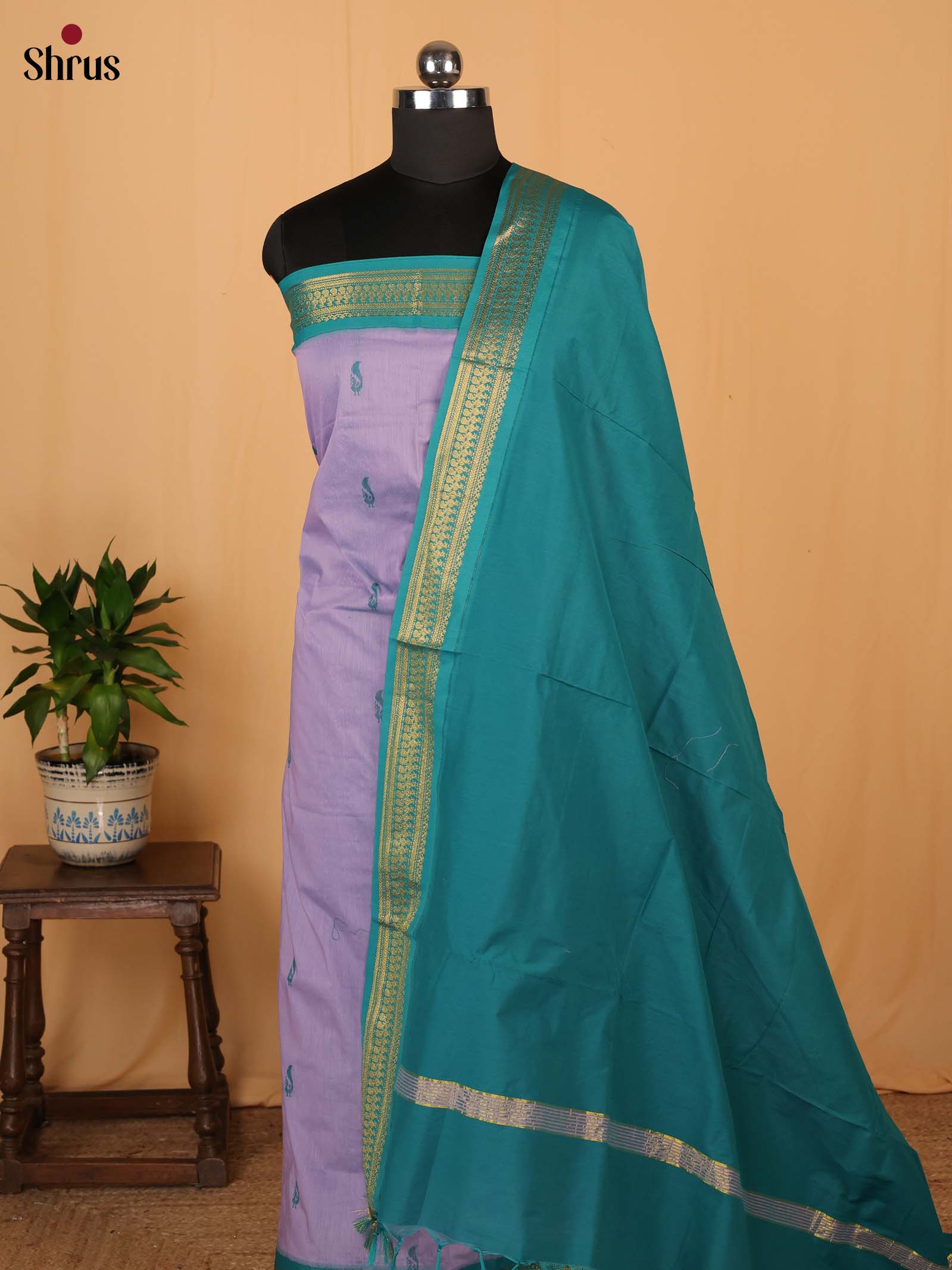 Lavender & Green - Kalyani Cotton salwar unstitch