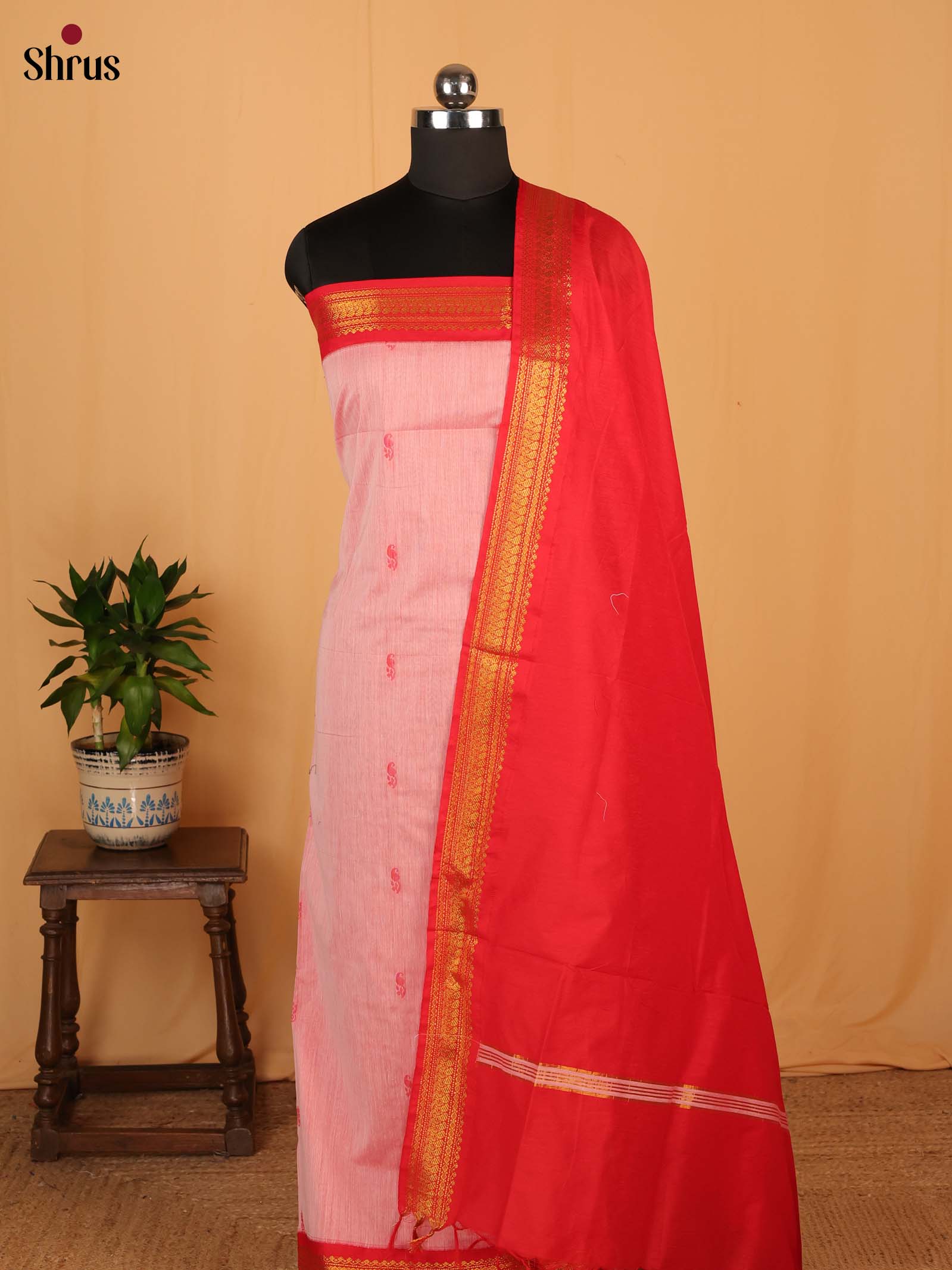 Pink & Red - Kalyani Cotton salwar unstitch