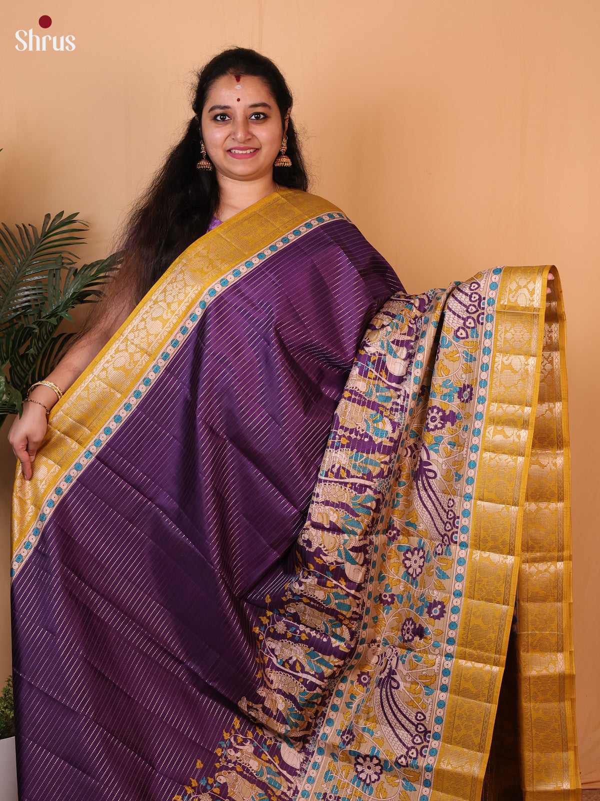 Violet & Mustard - Printed Semi Tussar Saree