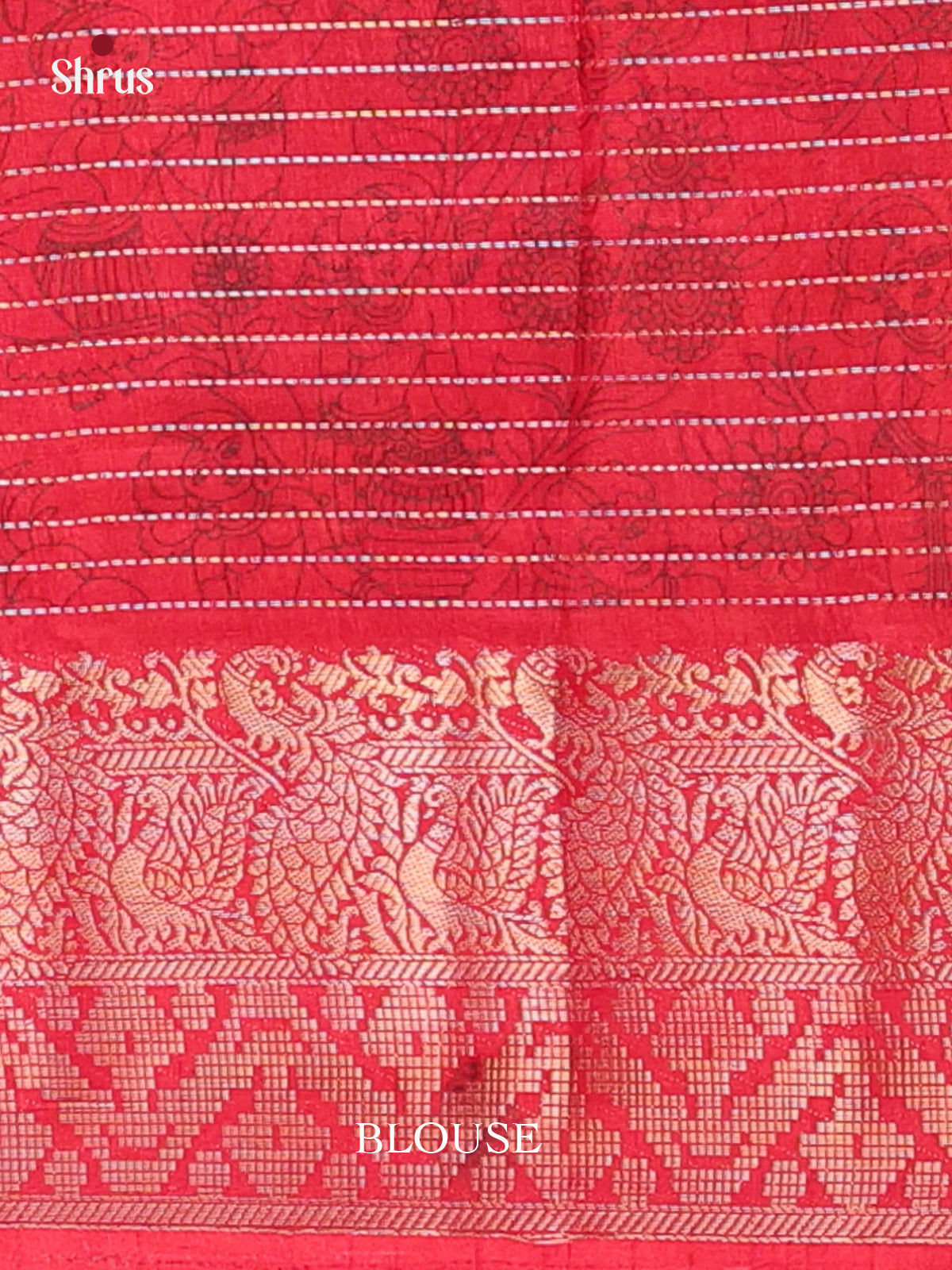 Green & Red - Printed Semi Tussar Saree