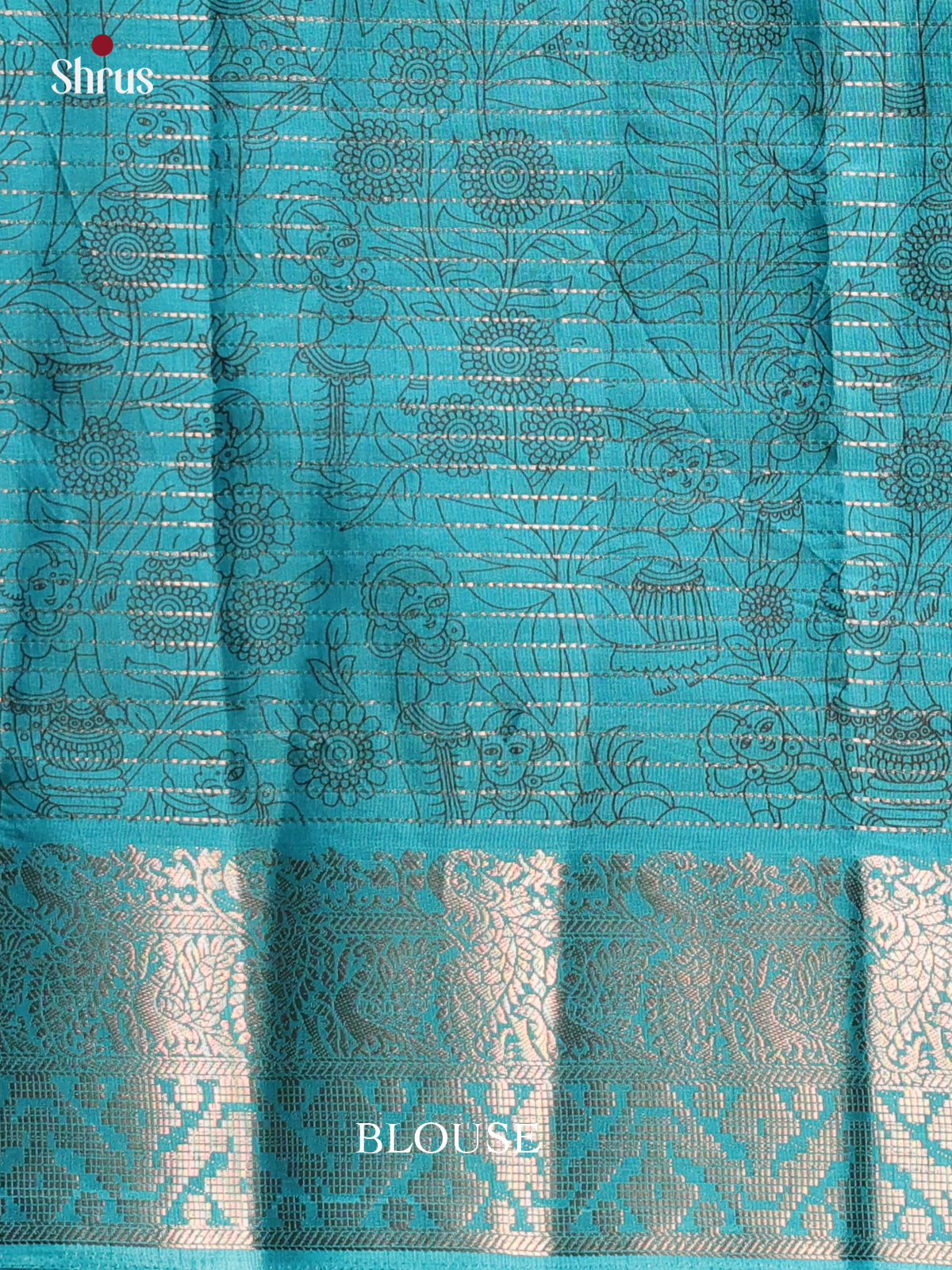 Yellow & Teal - Printed Semi Tussar Saree