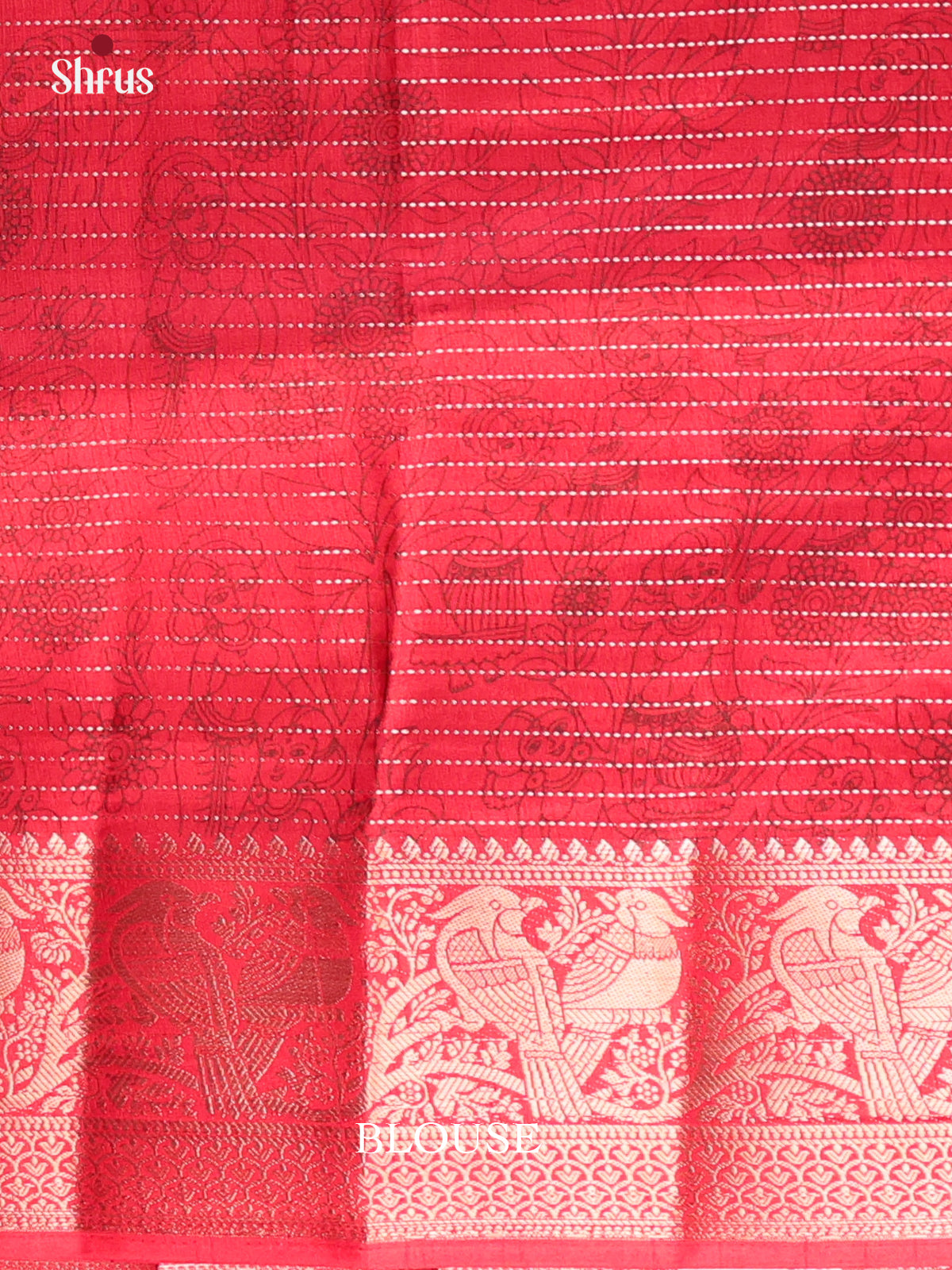 Green & Red - Printed Semi Tussar Saree