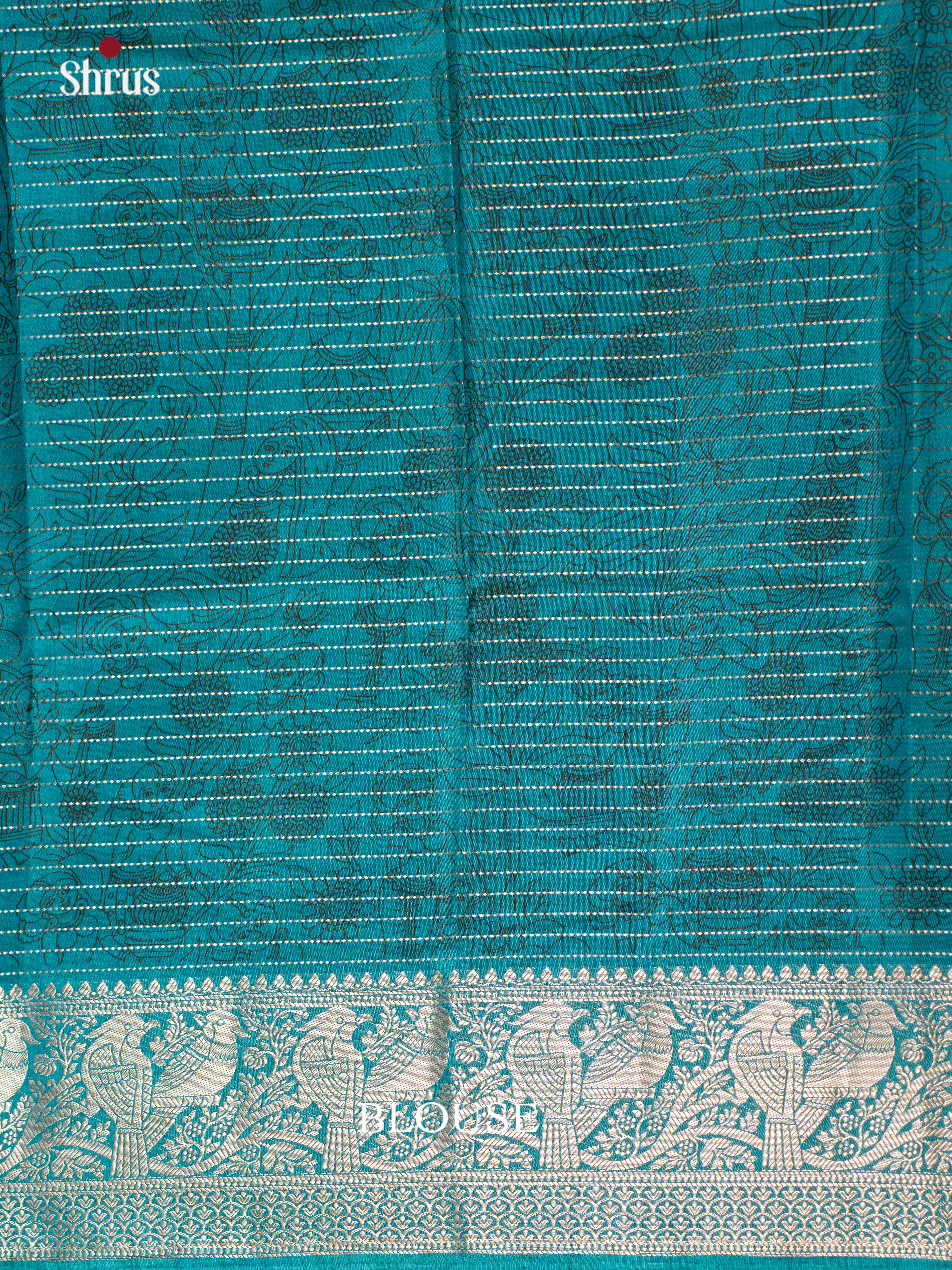 Yellow & Teal- Printed Semi Tussar