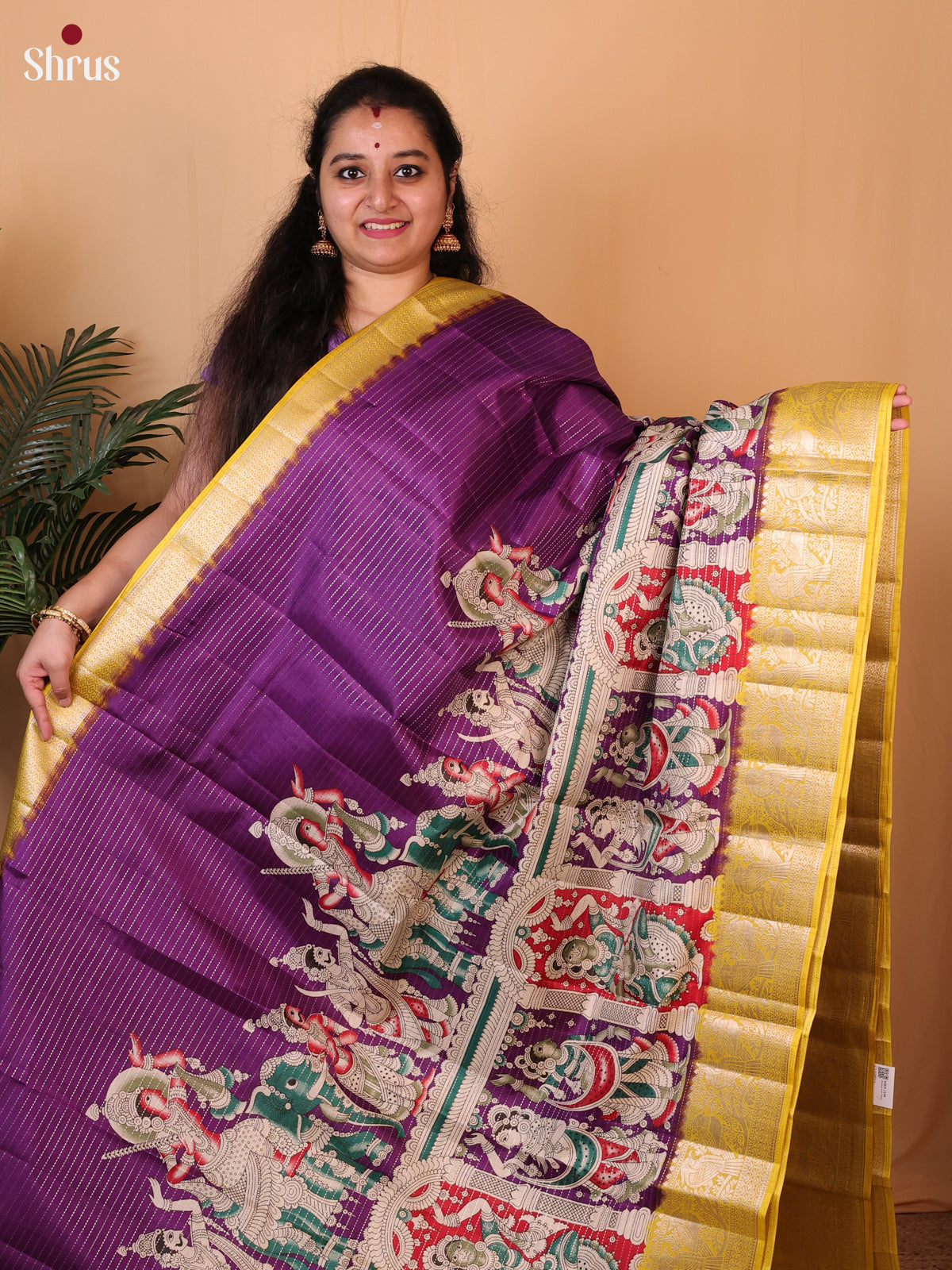 Purple & Yellow - Printed Semi Tussar Saree