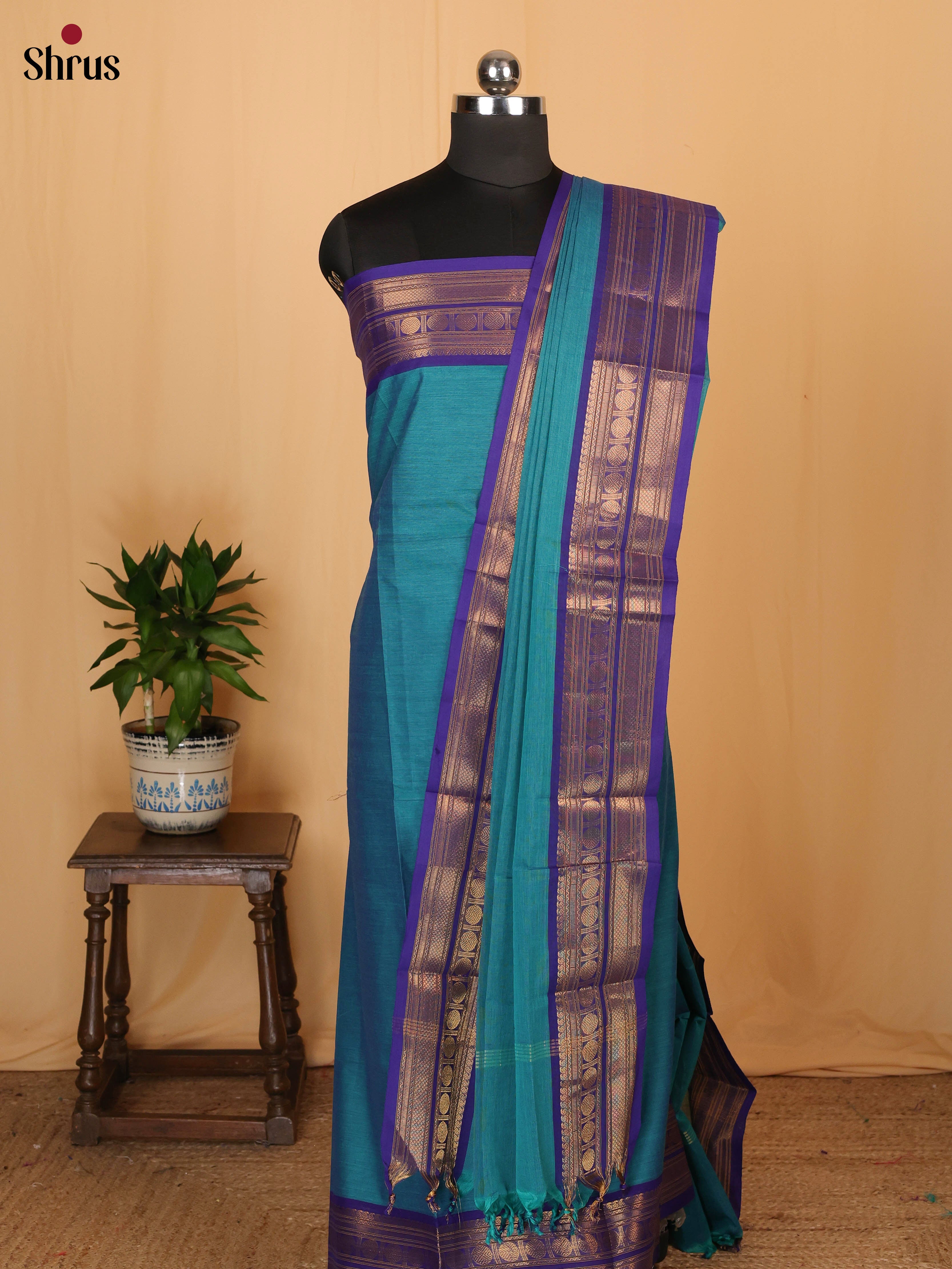 Teal  & Blue- chettinad top & dupatta combo