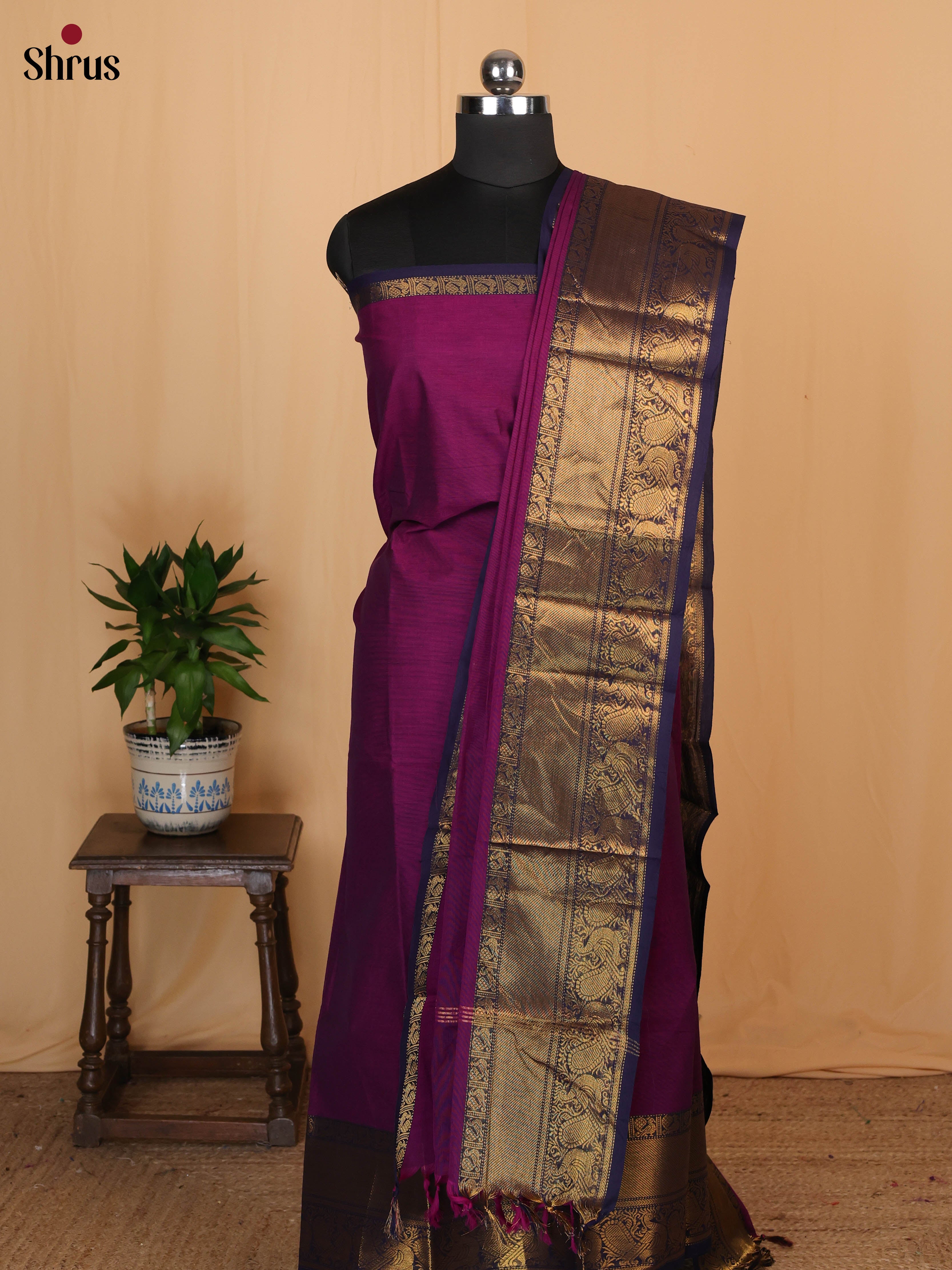 Purple & Blue - chettinad top & dupatta combo