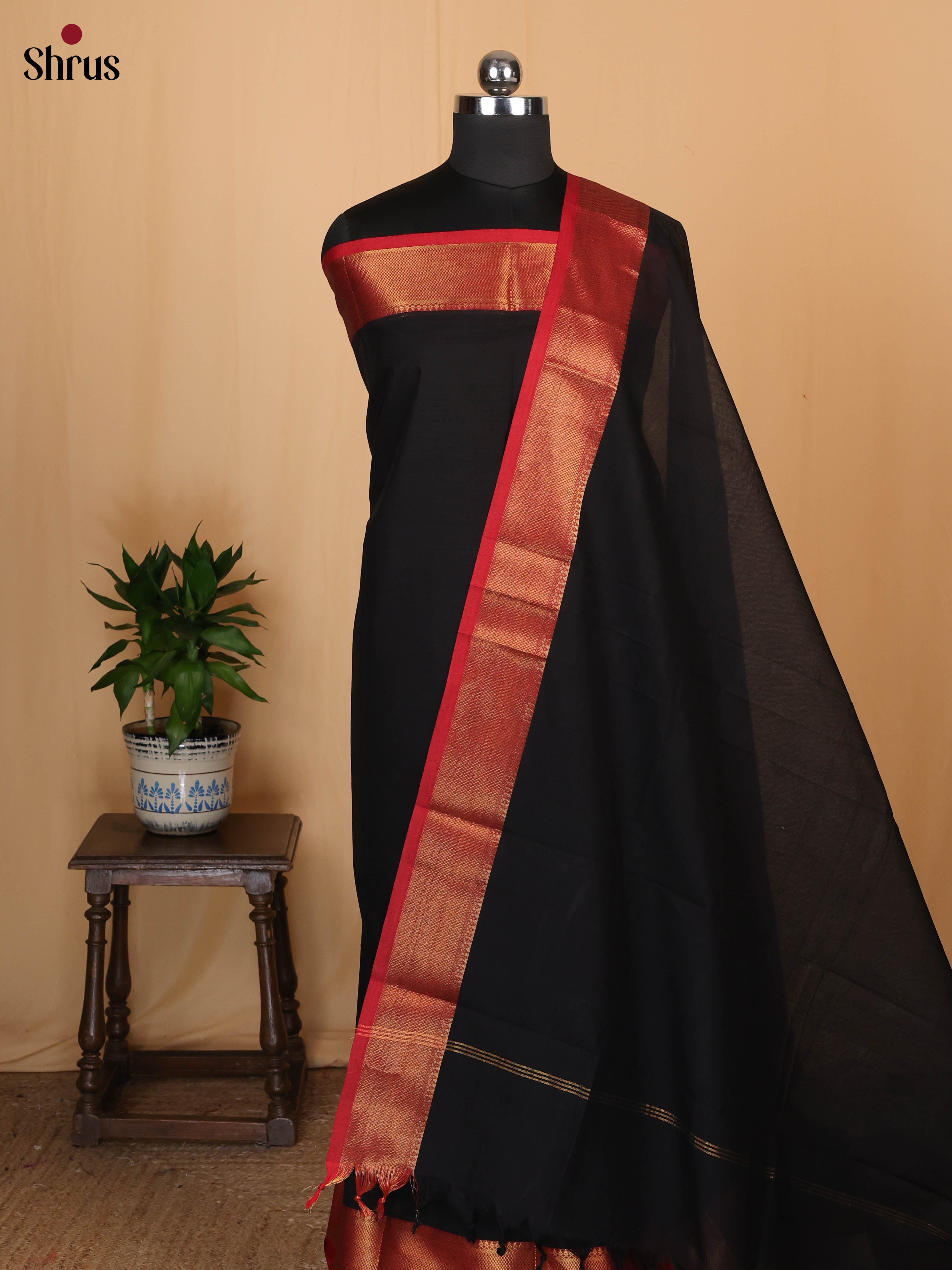 Black & Red - chettinad top & dupatta combo