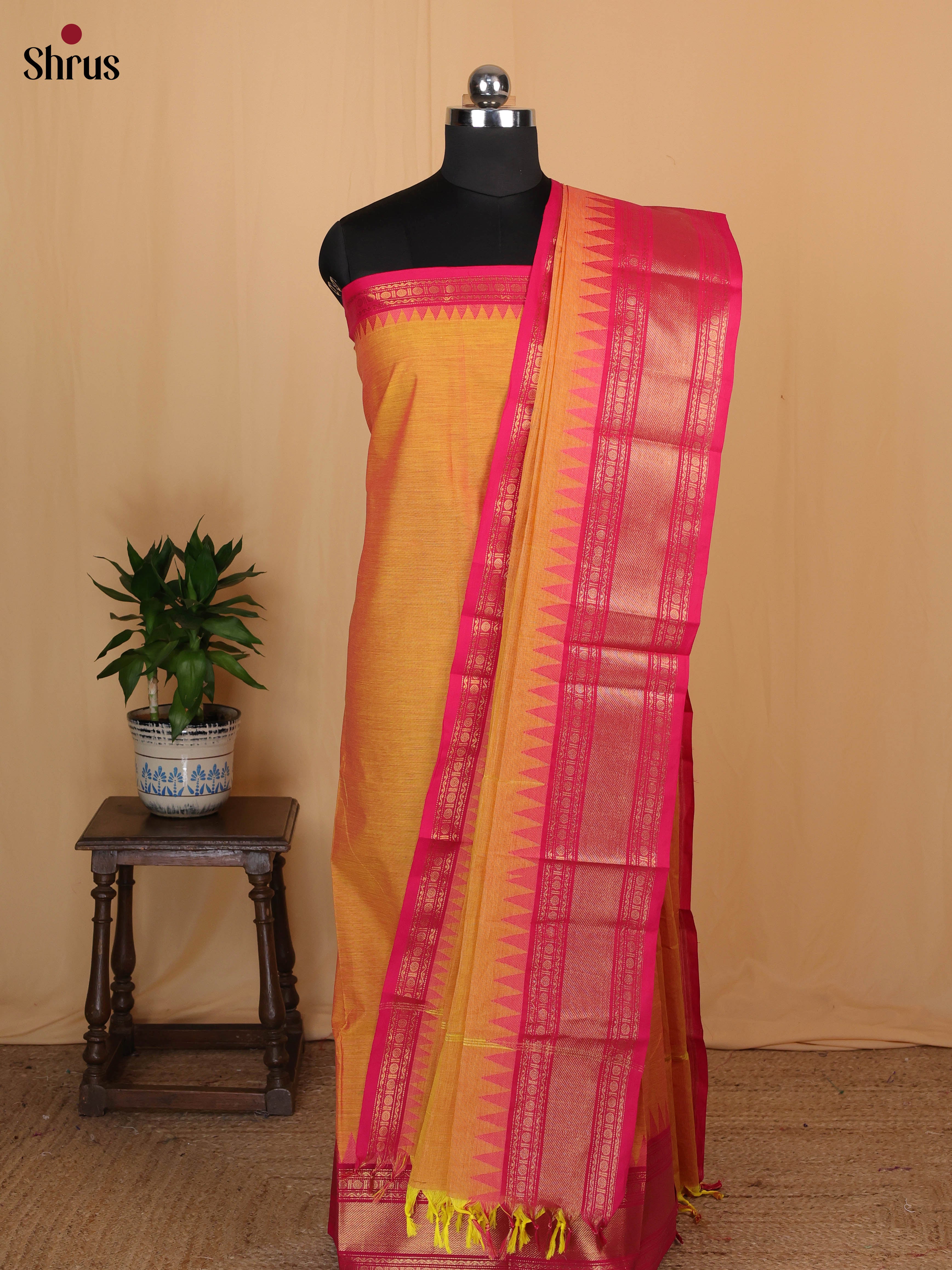 Orange & Pink - chettinad top & dupatta combo