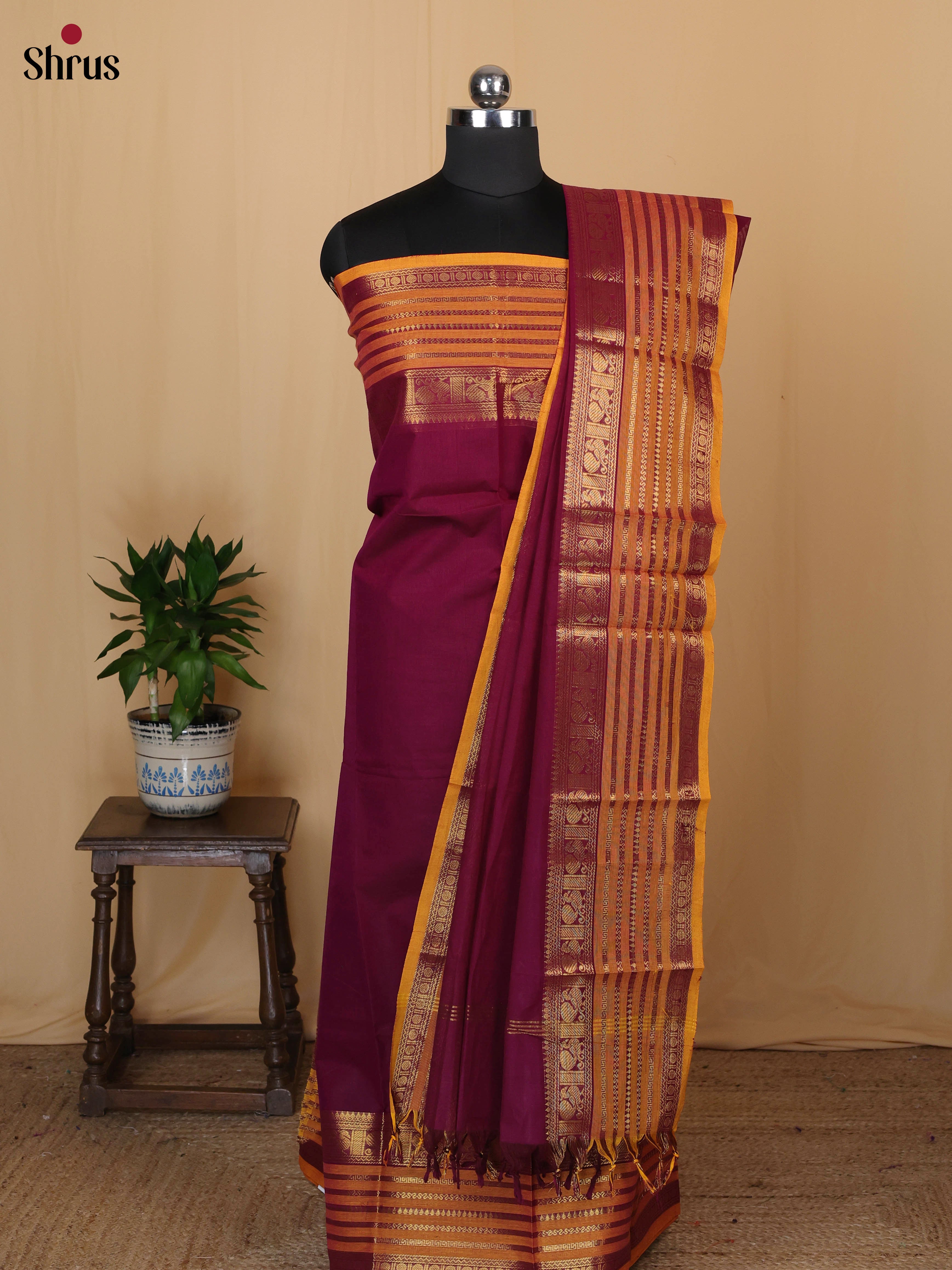 Maroon & Mustard- chettinad top & dupatta combo