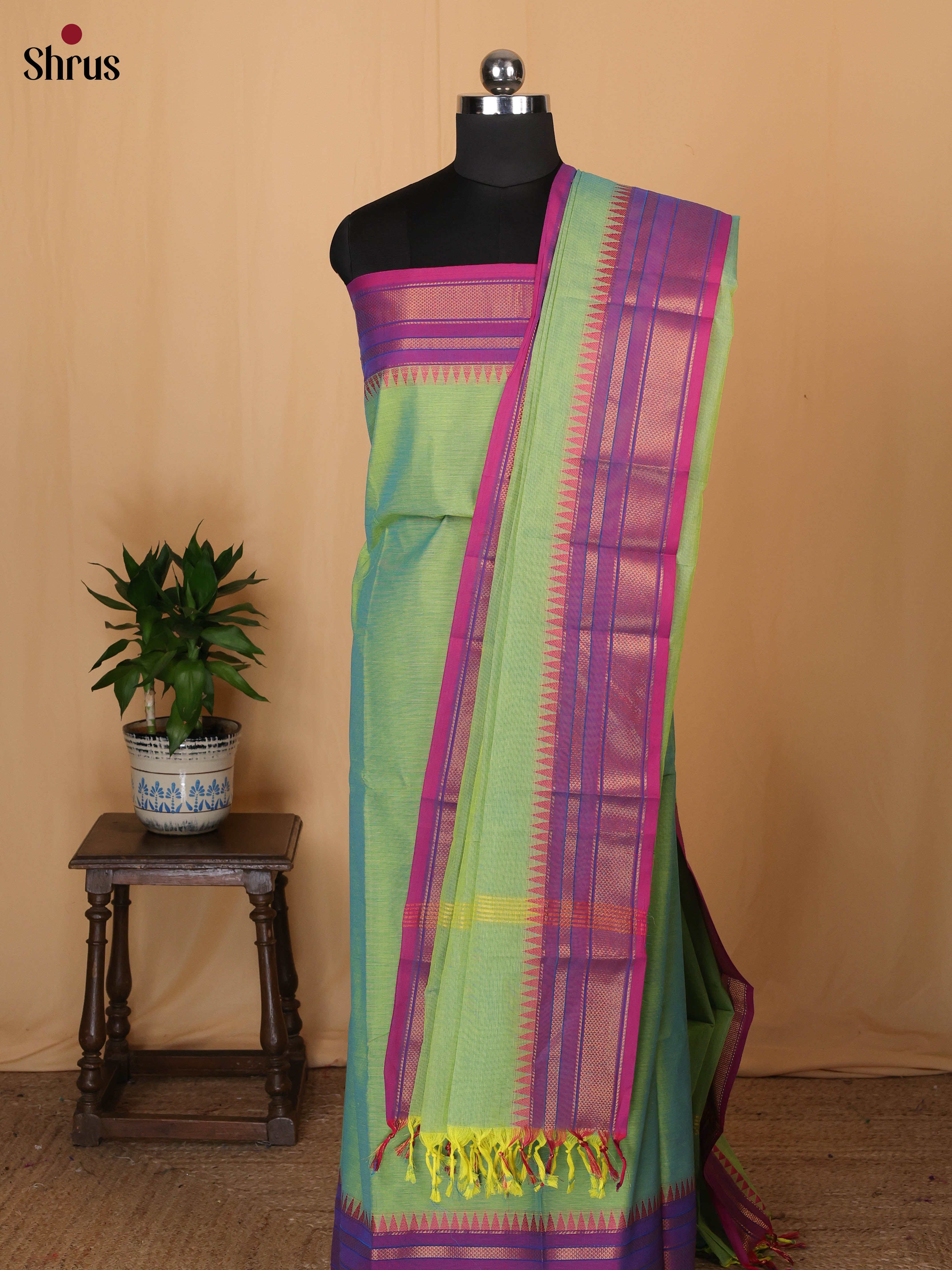 Pista Green & Purple - chettinad top & dupatta combo