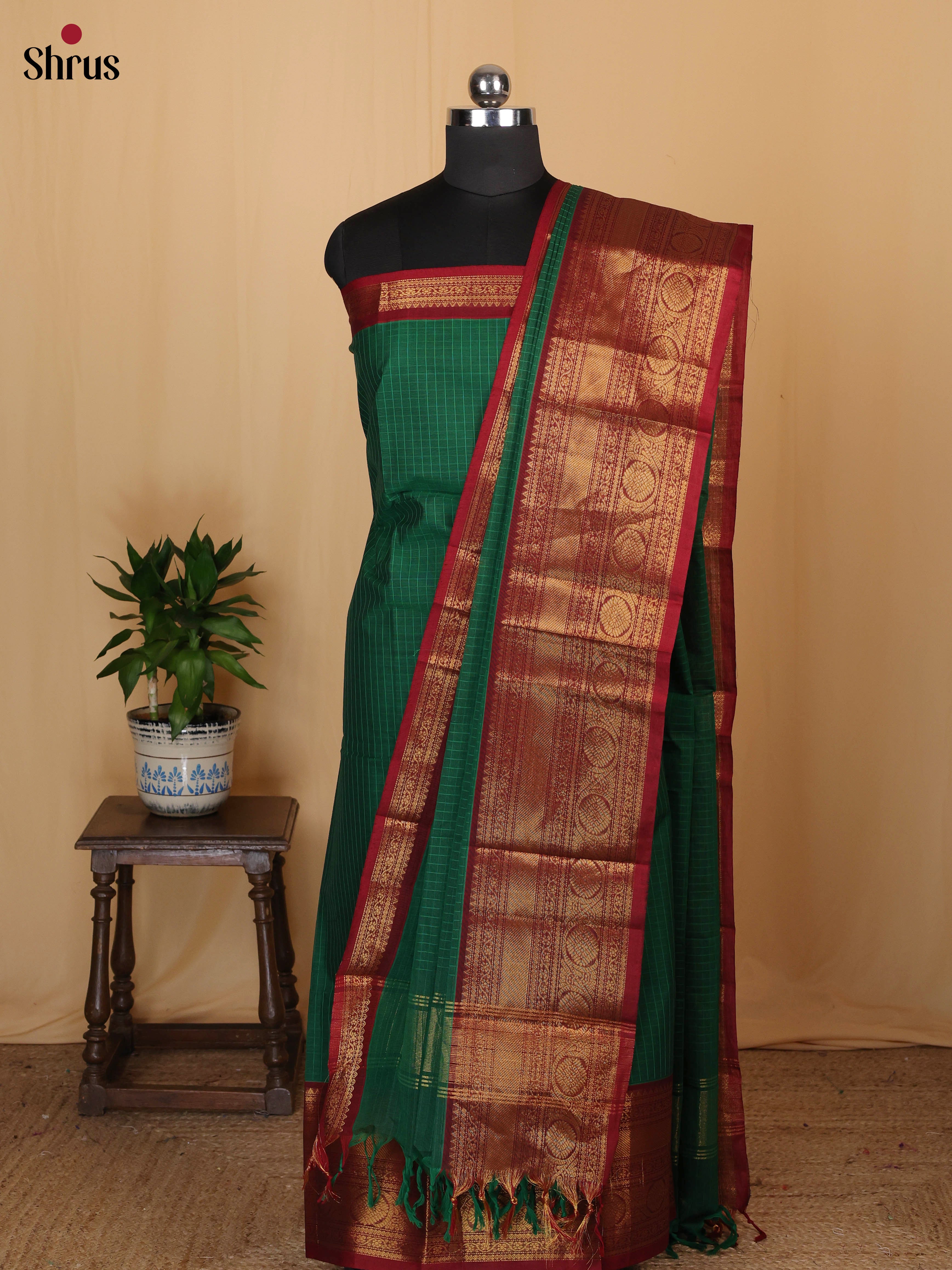 green & Maroon - chettinad top & dupatta combo