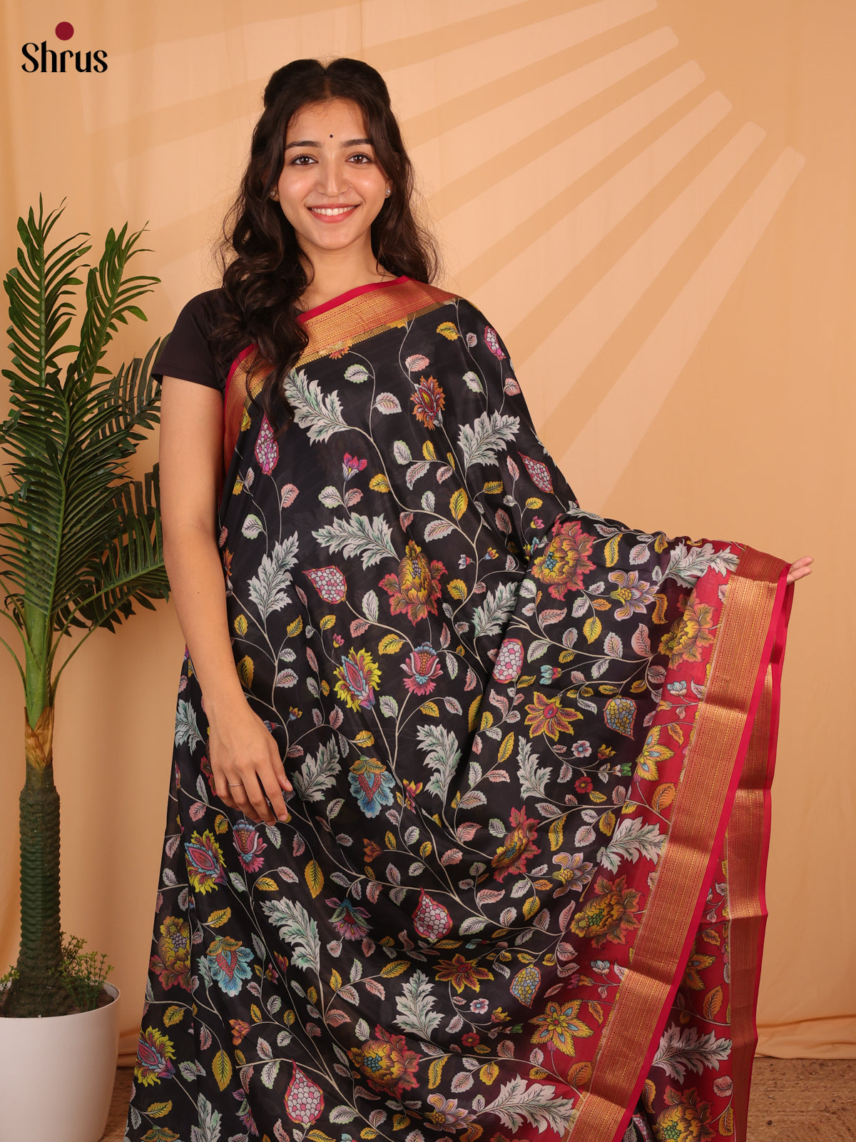 Black & Maroon - Mysore Silk Saree