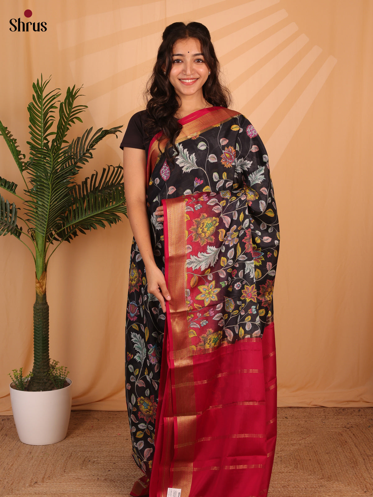 Black & Maroon - Mysore Silk Saree