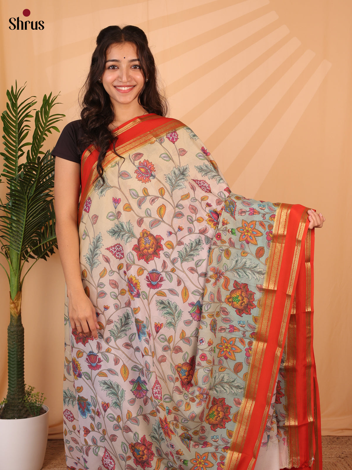 Multicolor & Orange- Mysore Silk Saree