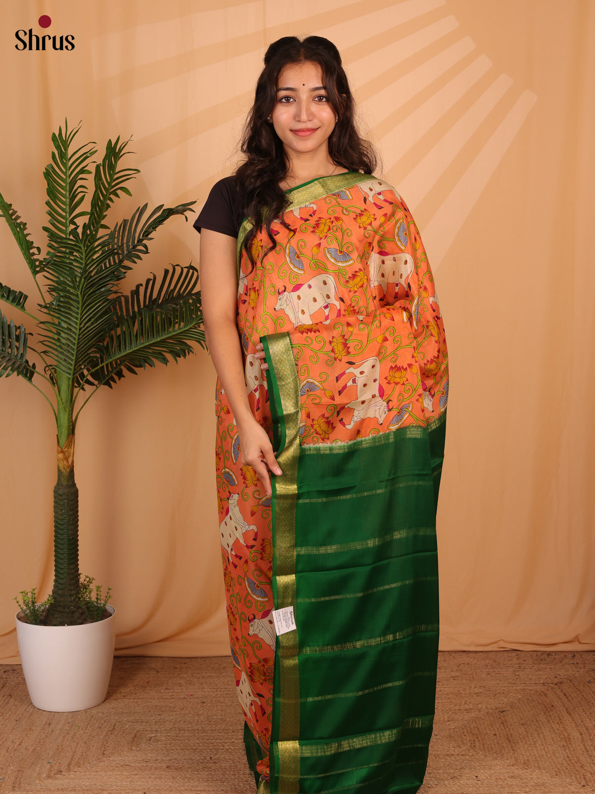 Orange & Green - Mysore Silk Saree