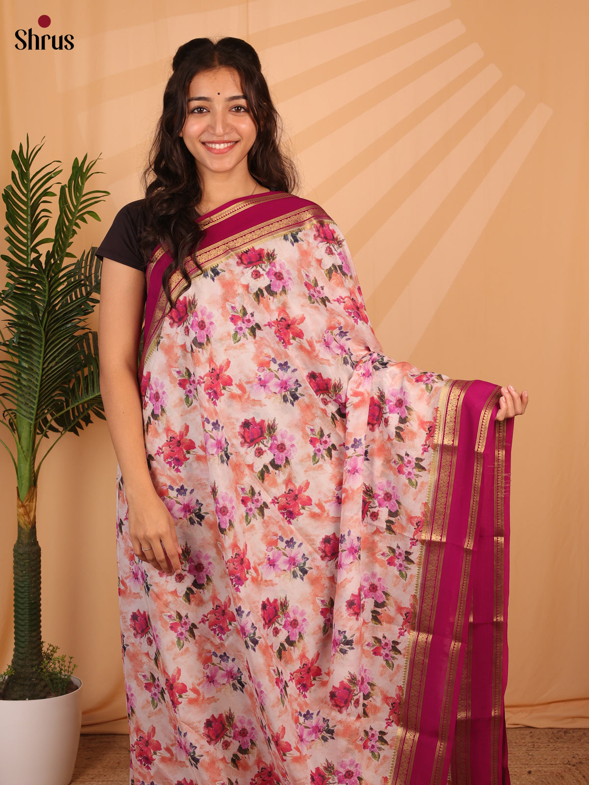 Peach & Wine - Mysore Silk Saree - Shop on Shrus.com