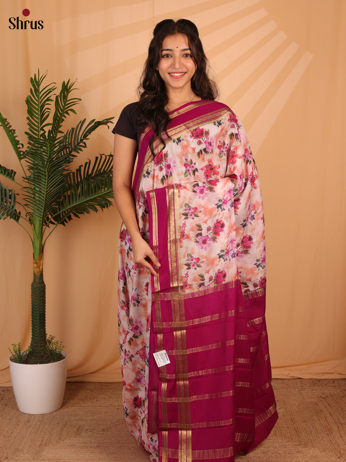 Peach & Wine - Mysore Silk Saree - Shop on Shrus.com