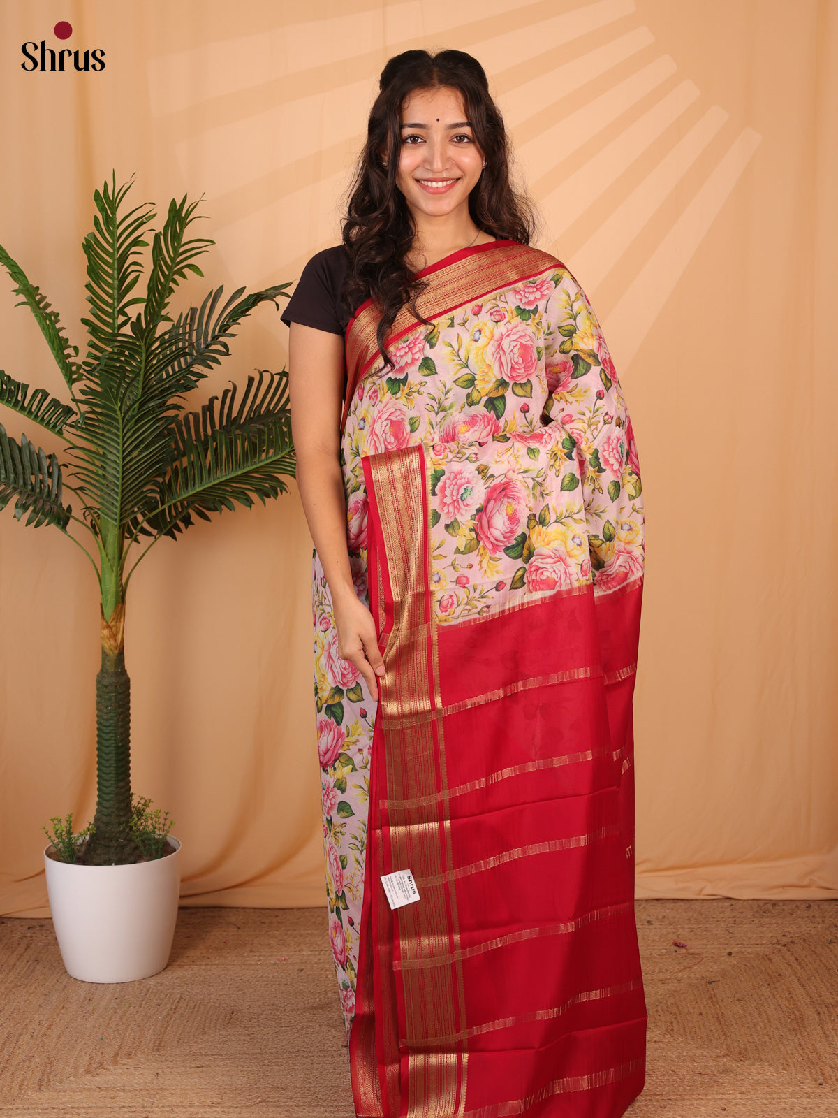 Pink & Maroon - Mysore Silk Saree - Shop on Shrus.com