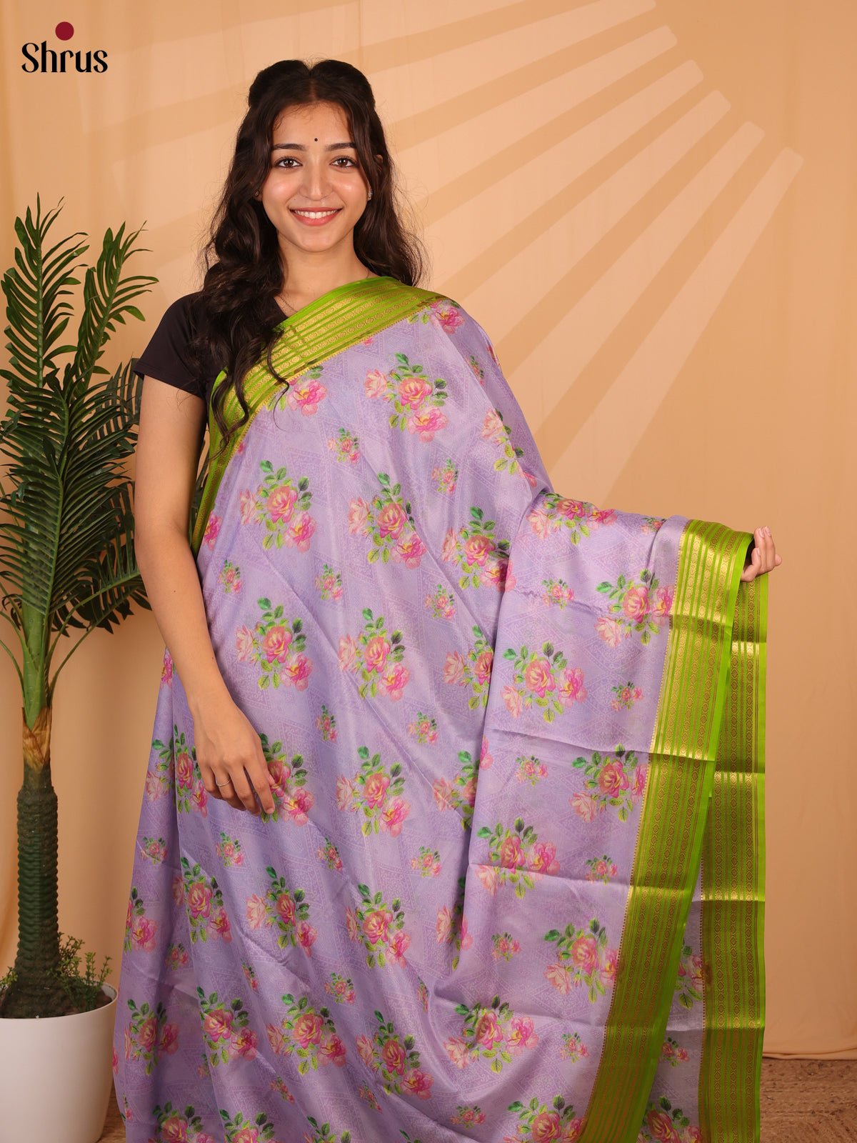 Lavender  & Green - Mysore Silk Saree